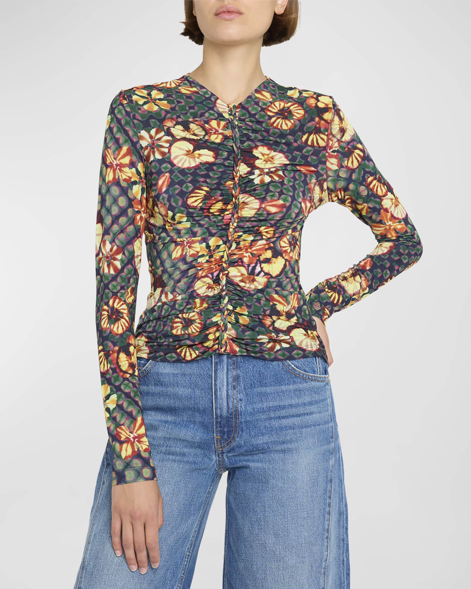 Ulla Johnson Ricci Long-Sleeve Printed Jersey Top | Neiman Marcus