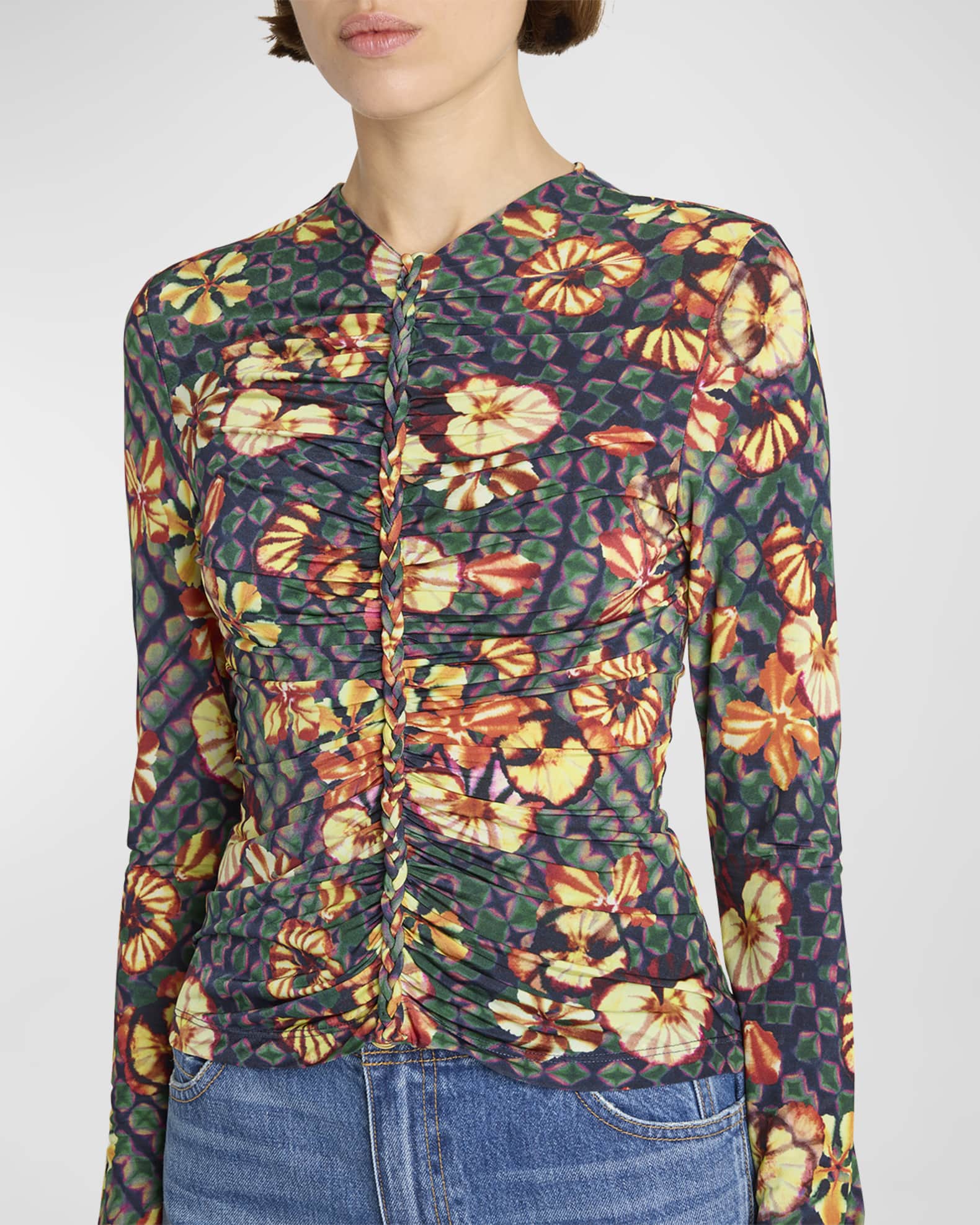 Ulla Johnson Ricci Long-Sleeve Printed Jersey Top | Neiman Marcus
