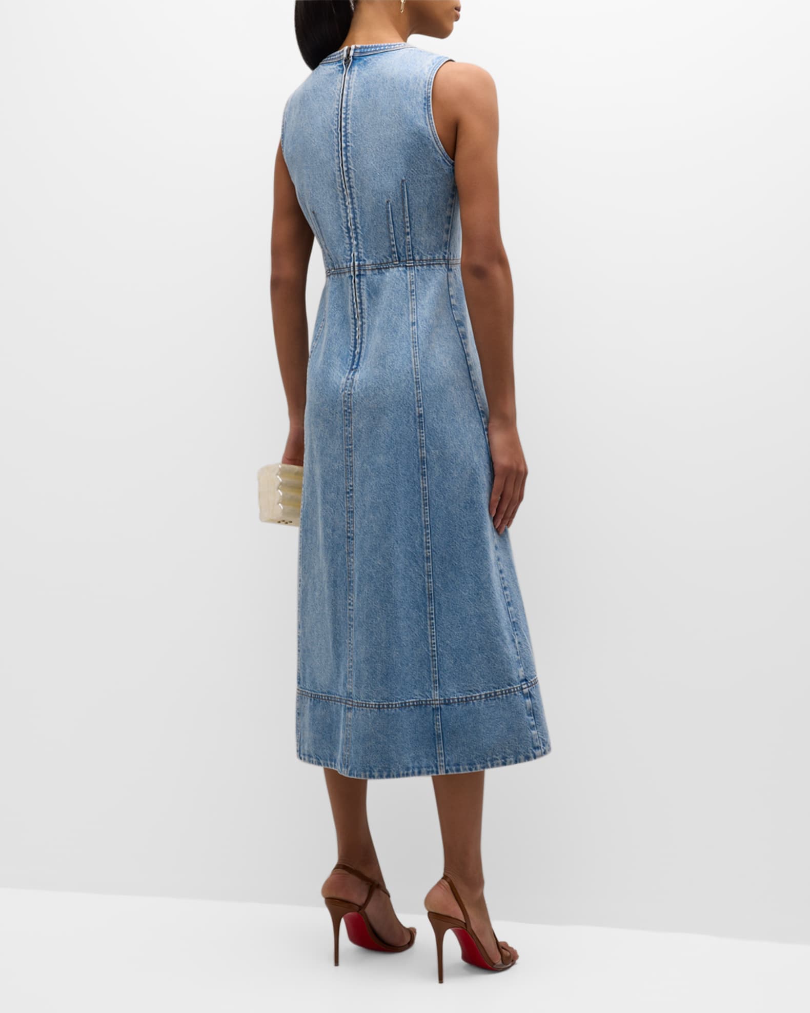Tanya Taylor Marion Sleeveless Bustier Midi Denim Dress | Neiman Marcus