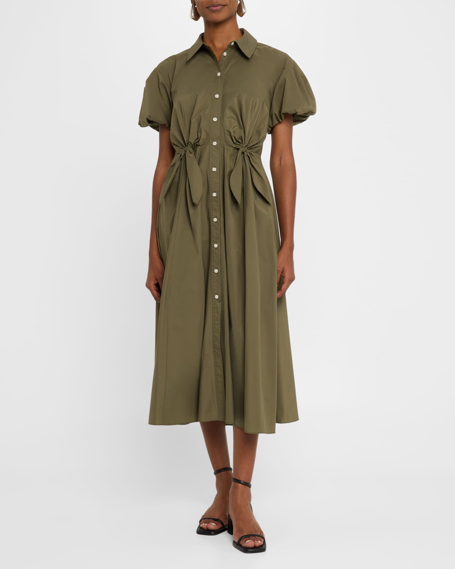 Elza Puff-Sleeve Tie-Waist Midi Shirtdress 1
