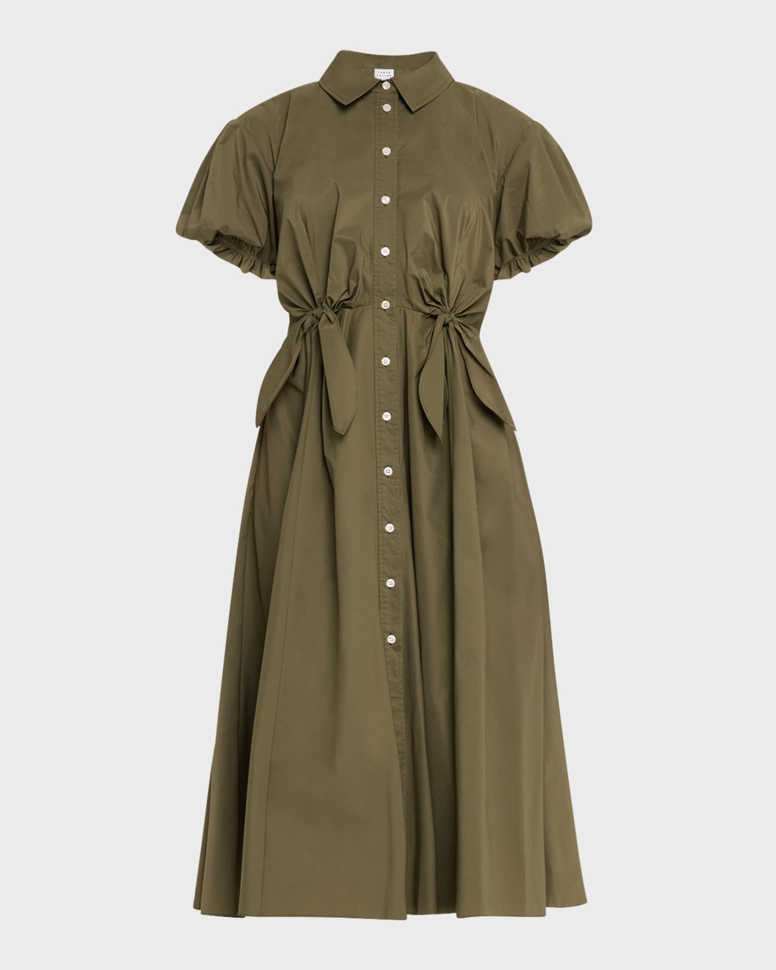 Elza Puff-Sleeve Tie-Waist Midi Shirtdress 0