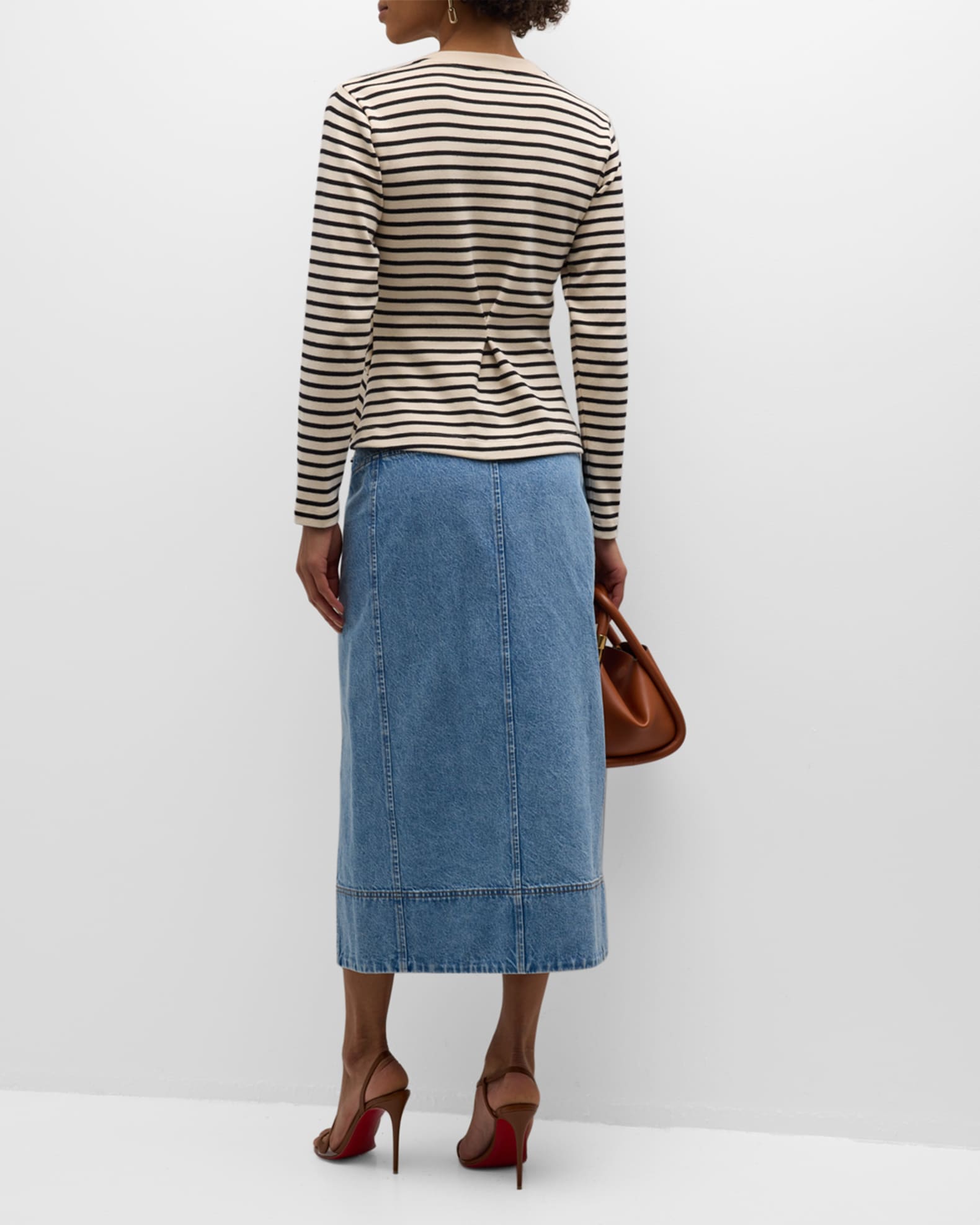 Tanya Taylor Christina Denim High-Waist Midi Skirt | Neiman Marcus