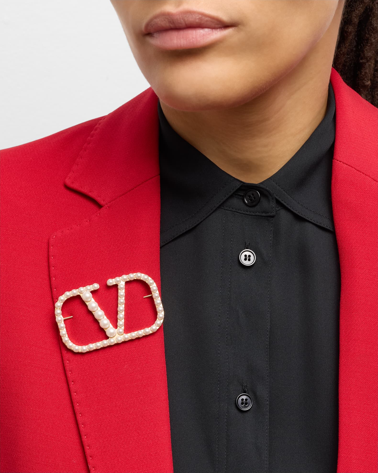 Valentino Garavani Pearly V Logo Brooch | Neiman Marcus