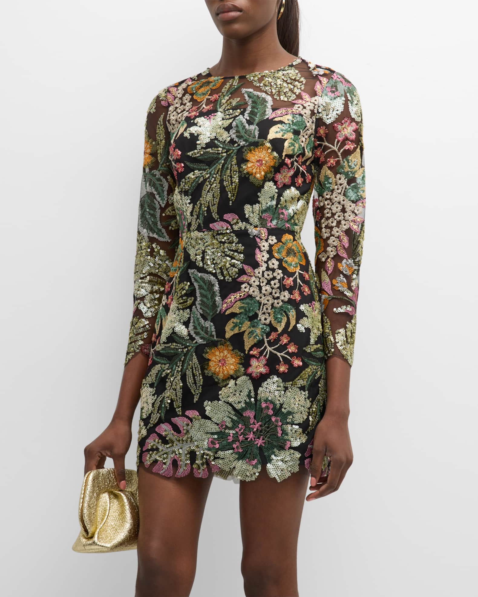 Milly Scottie Sequin Floral-Embroidered Mini Dress | Neiman Marcus