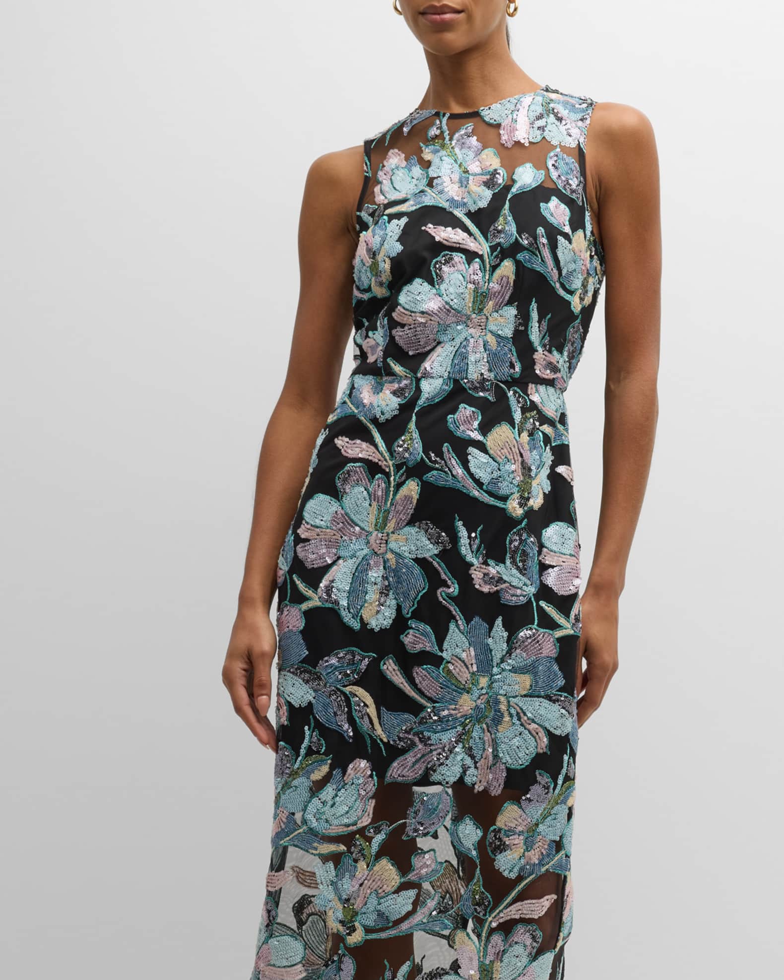 Milly Kinsley Sleeveless Floral Sequin Maxi Dress Neiman Marcus