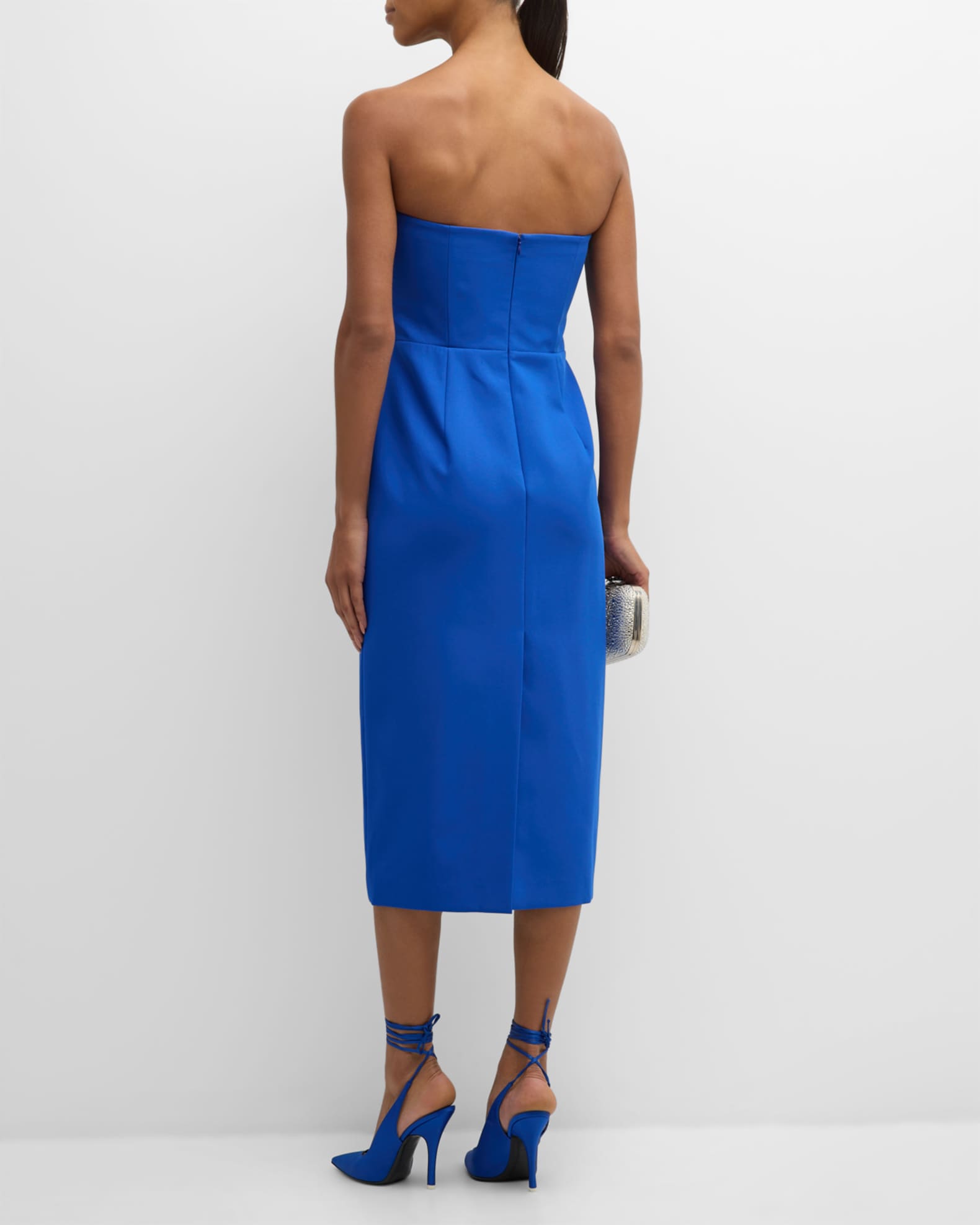 Milly Strapless Pleated Crepe Midi Dress | Neiman Marcus