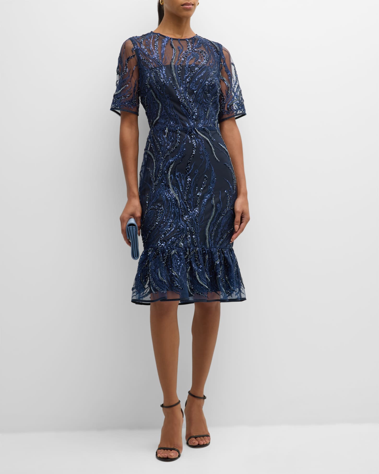 Flounce Sequin-Embroidered Midi Dress 1