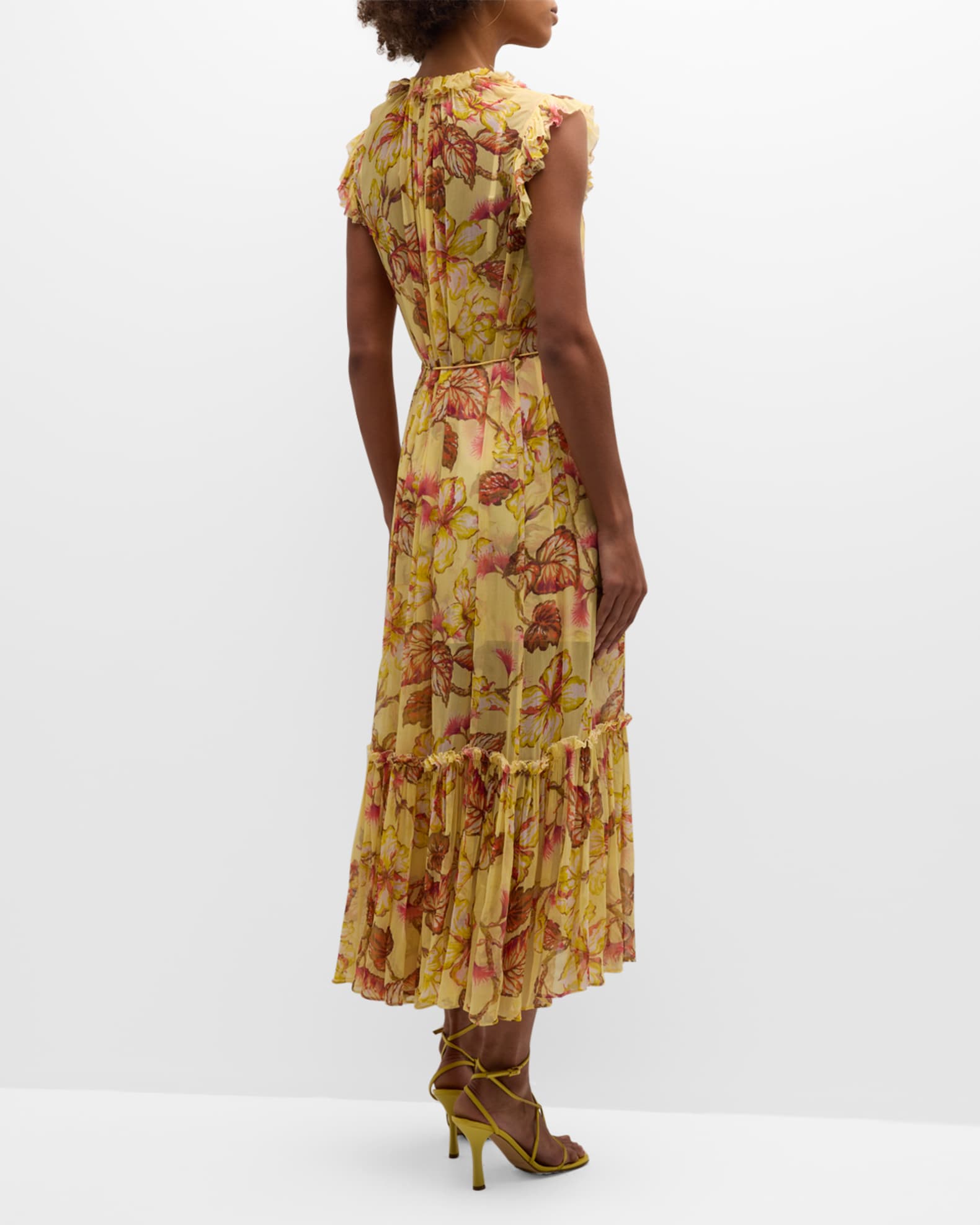 Zimmermann Matchmaker Floral Flutter Midi Dress | Neiman Marcus
