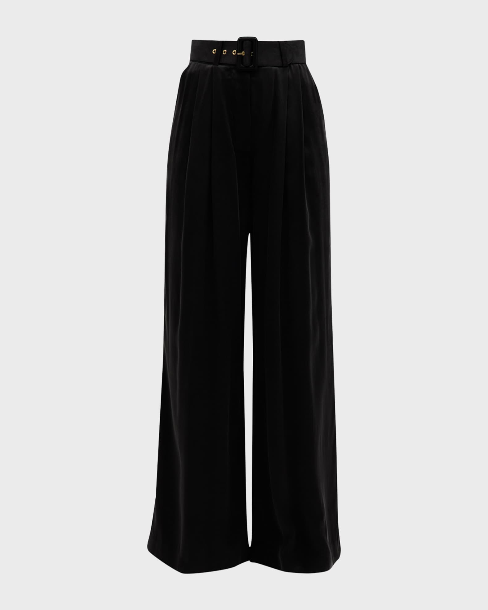 Silk Wide-Leg Tuck Pants 0