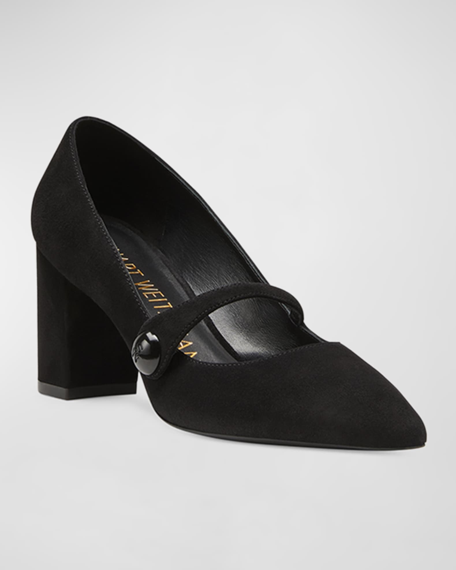 Stuart Weitzman Suede Mary Jane BlockHeel Pumps Neiman Marcus