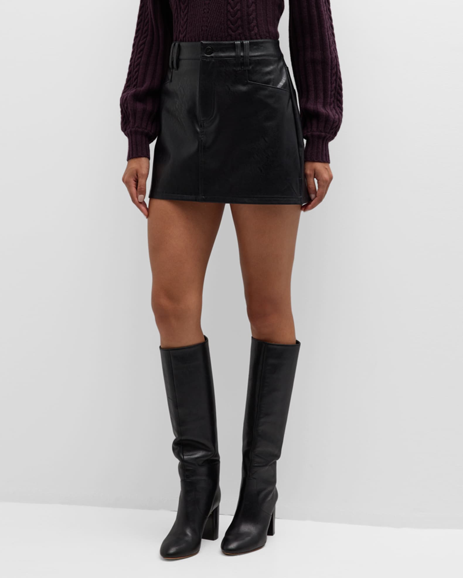 Effortlessly Edgy Black Vegan Leather Belted Mini Skirt