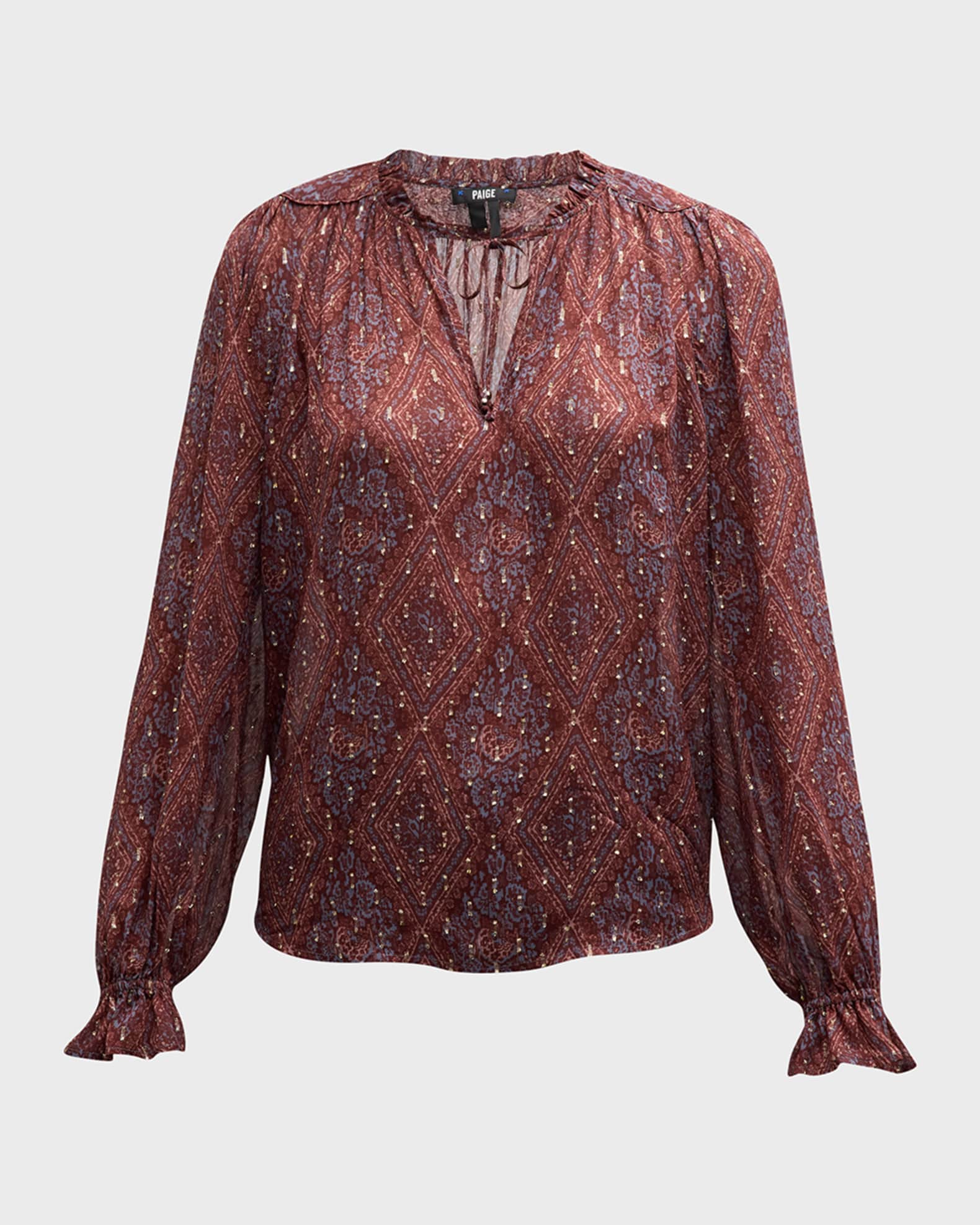 Chemisier East 5th Femme Taille L - Manches Courtes, Motif Géométrique, Boutonnage