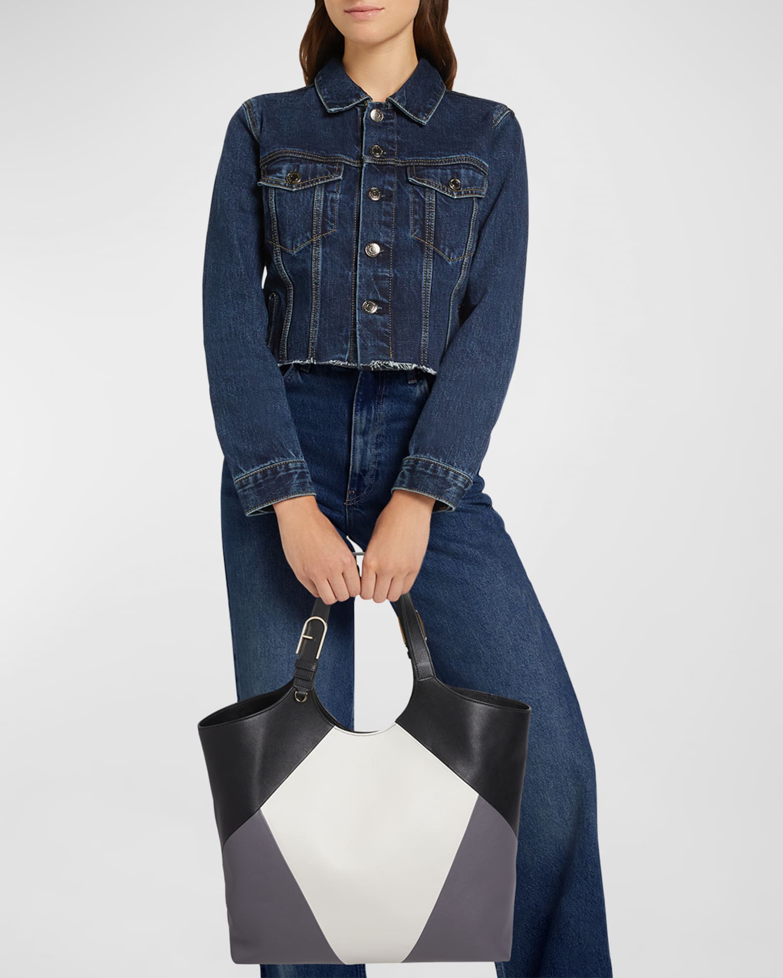 Furla Flow XL Geometric Leather Tote Bag | Neiman Marcus