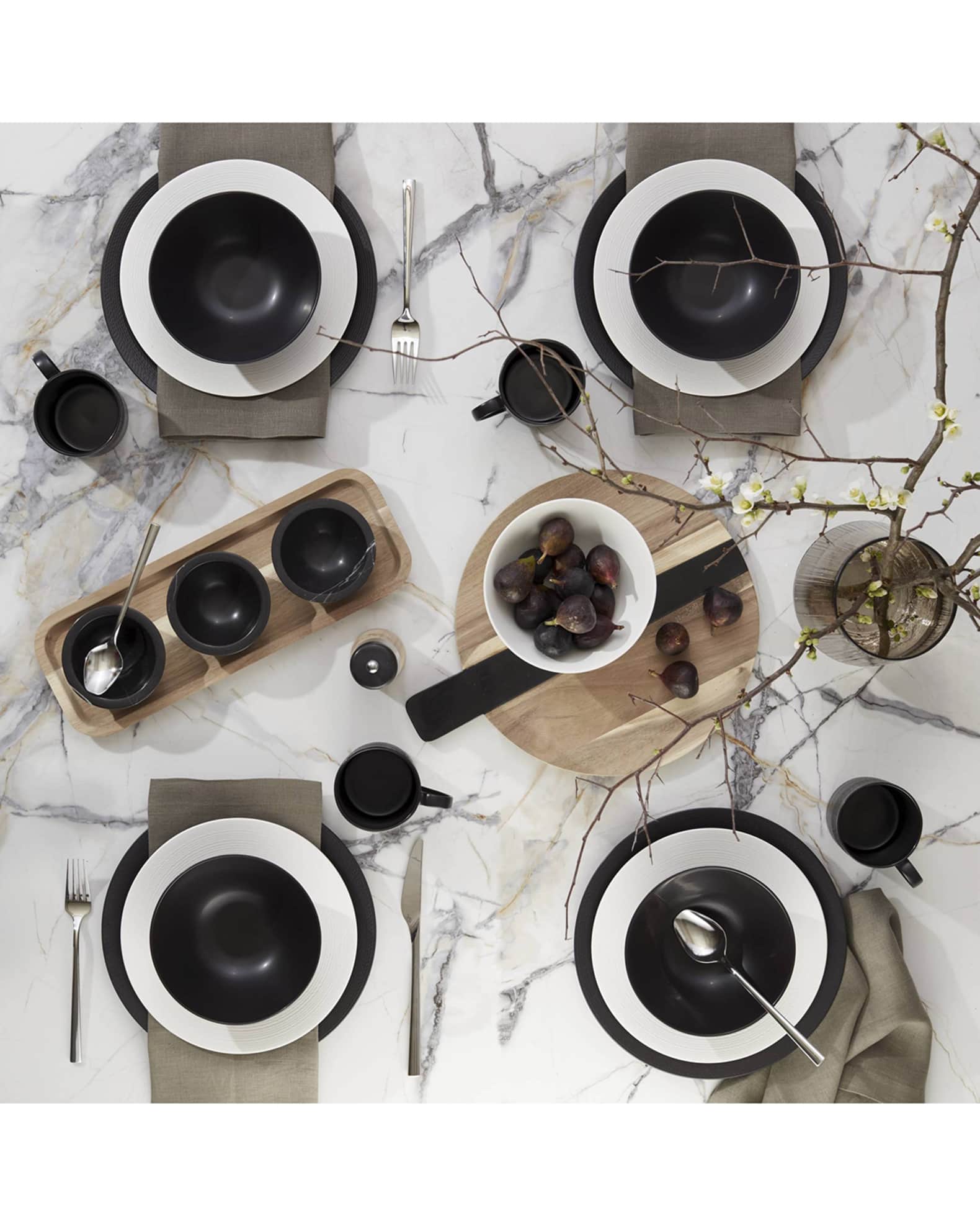 Set Stoviglie Lenox LX Collective Black - Servizio Da 12 Pezzi In Porcellana Per 4 Persone - Bianco