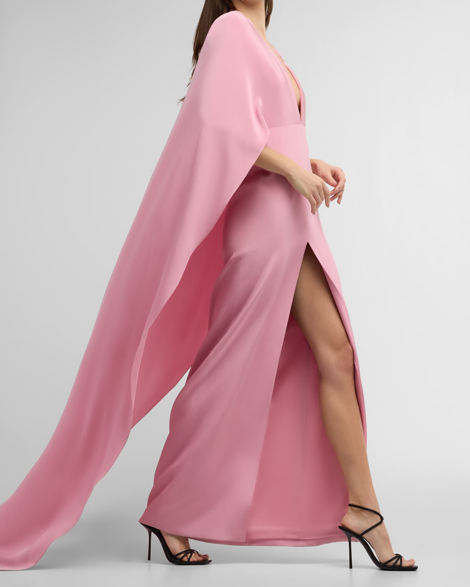 KOLTSON Silk Crepe Column Gown with Cape Back | Neiman Marcus