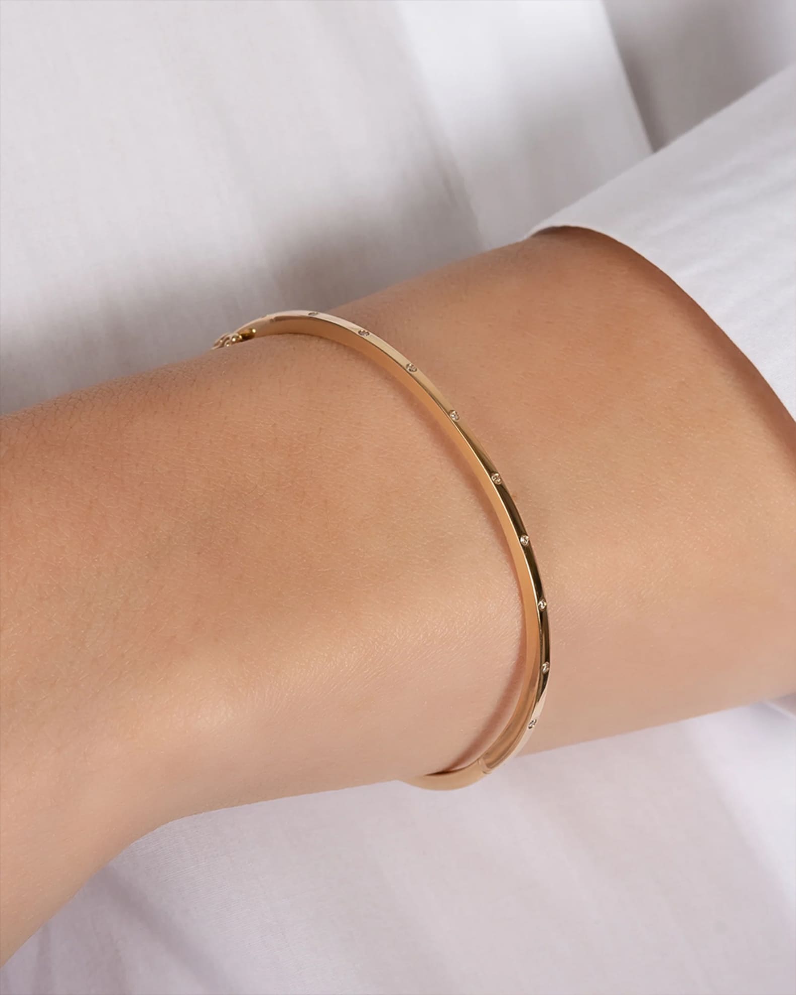 14K Gold Diamond Dot Bangle Bracelet 1