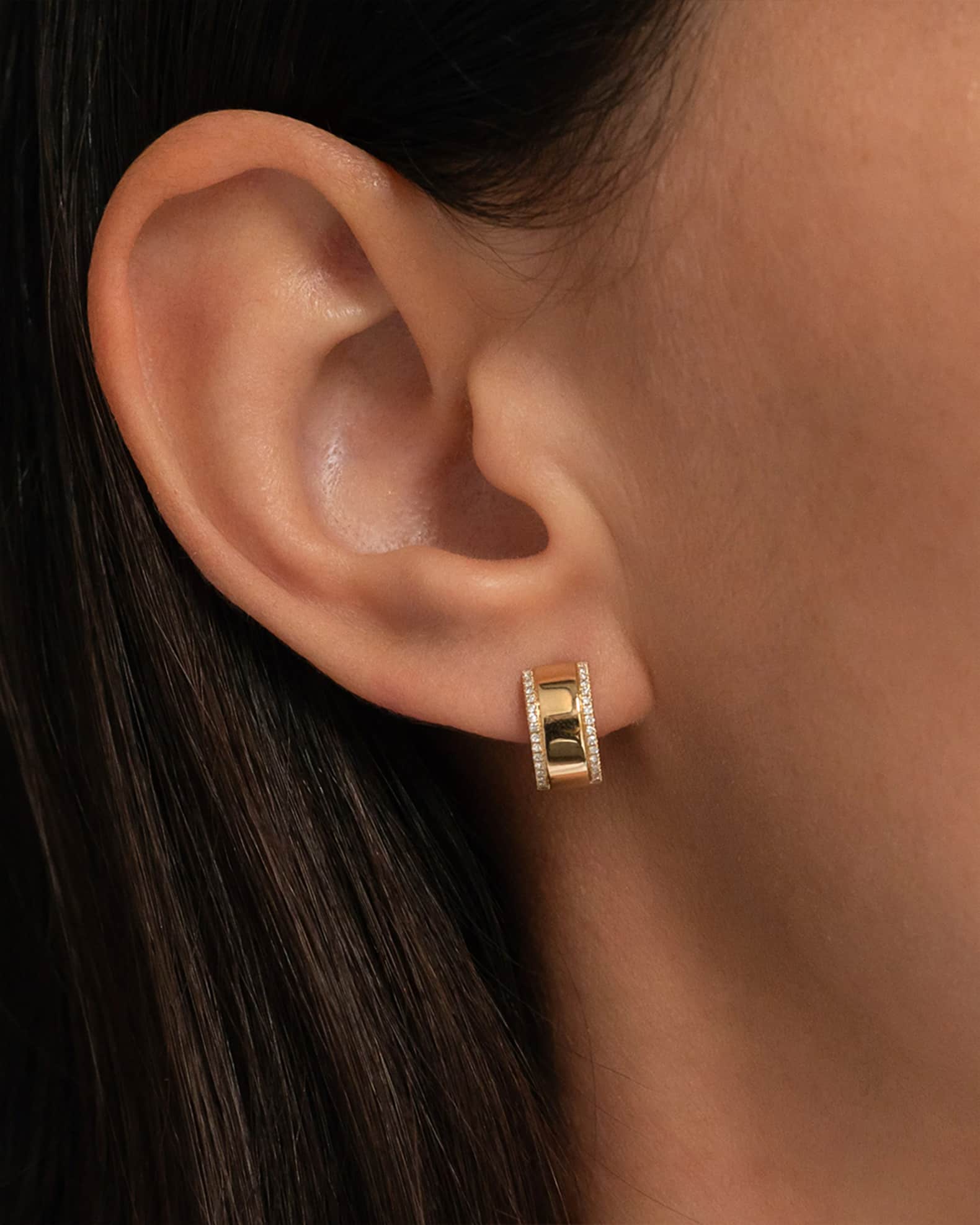14K Gold Diamond Thick Huggie Earrings 1
