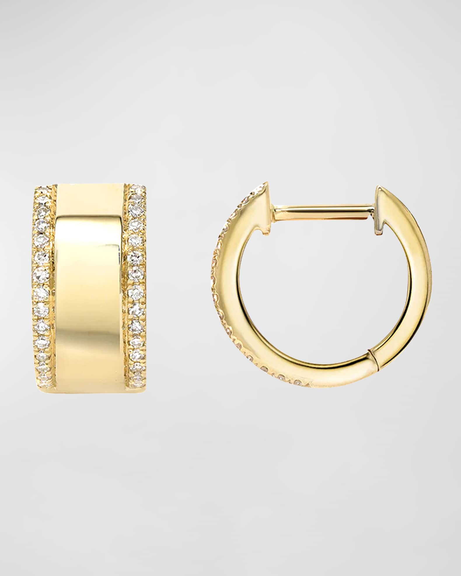 14K Gold Diamond Thick Huggie Earrings 0
