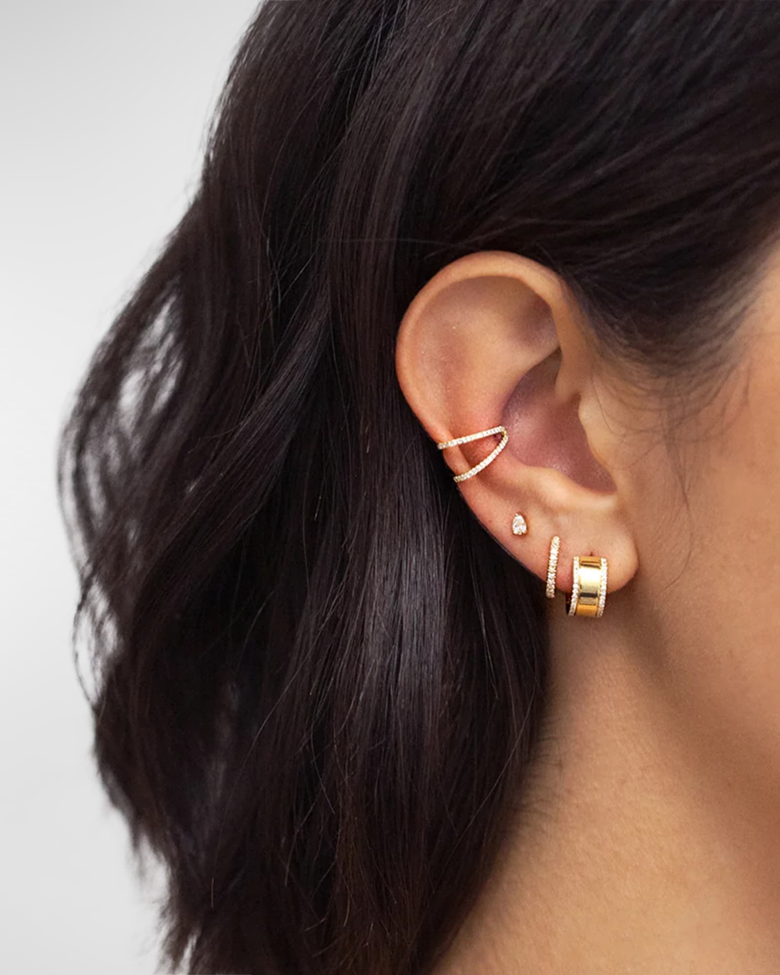Zoe Lev Jewelry 14K Gold Diamond Thick Huggie Earrings | Neiman Marcus