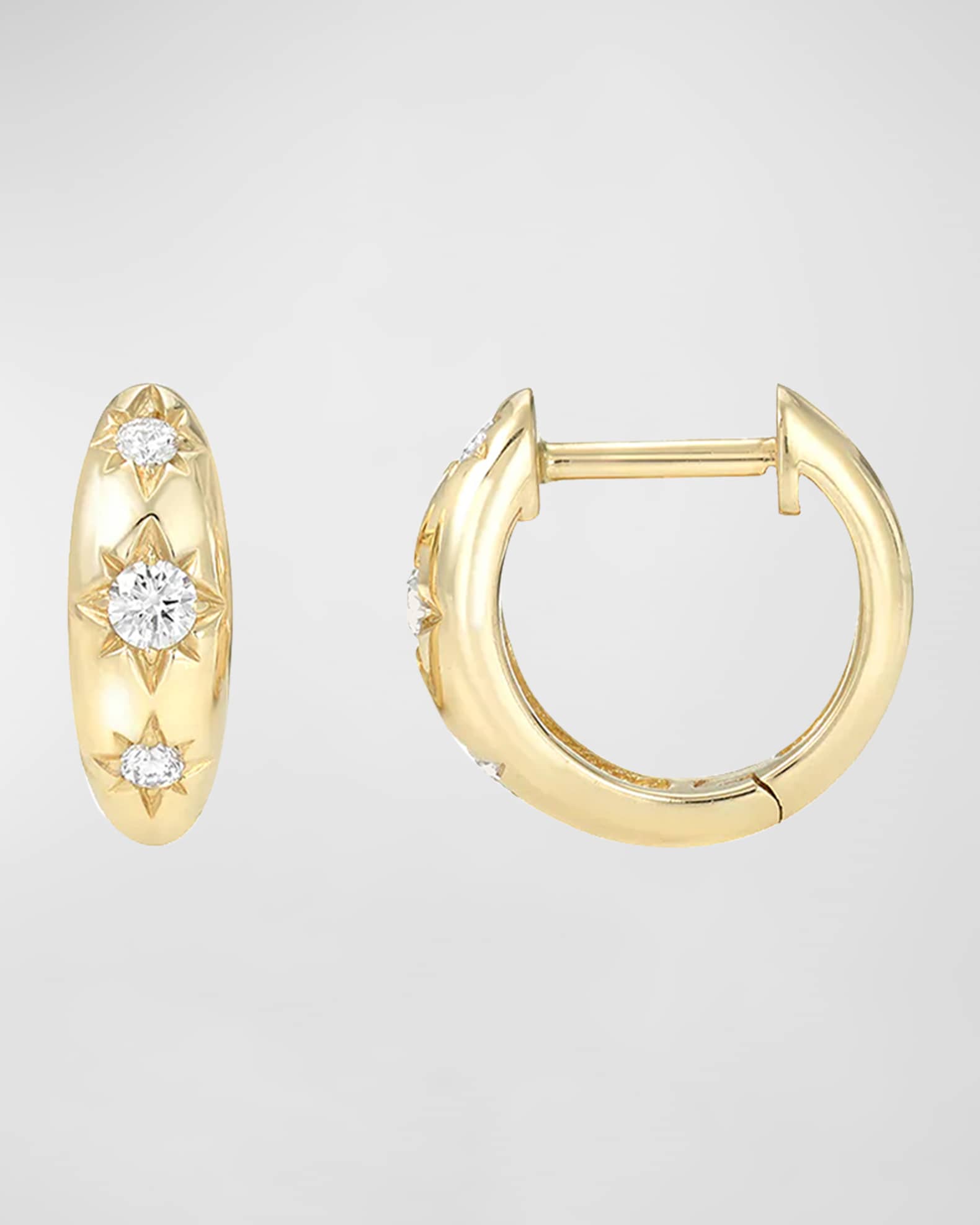 Zoe Lev Jewelry 14K Gold Diamond Domed Starburst Huggie Earrings