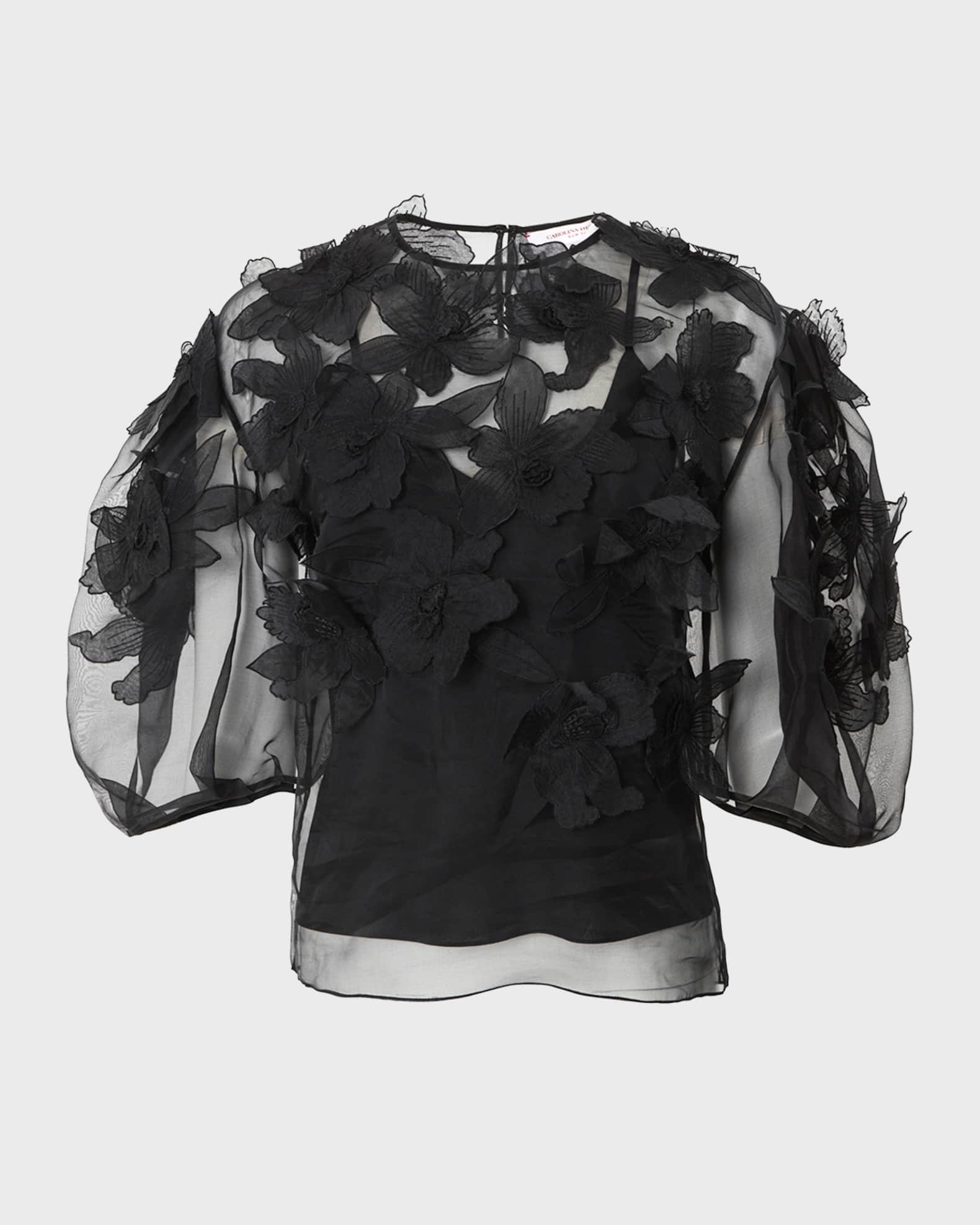 Women's Green Embroidered Puff Sleeve Top