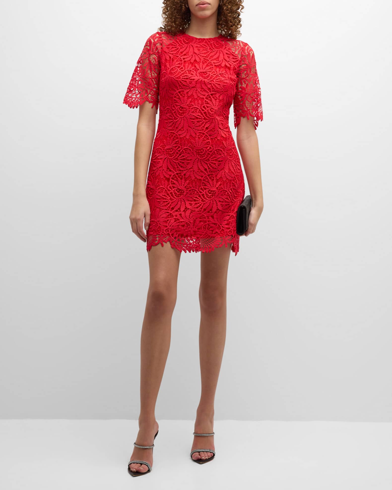 Shoshanna Taryn Elbow Sleeve A Line Lace Mini Dress Neiman Marcus