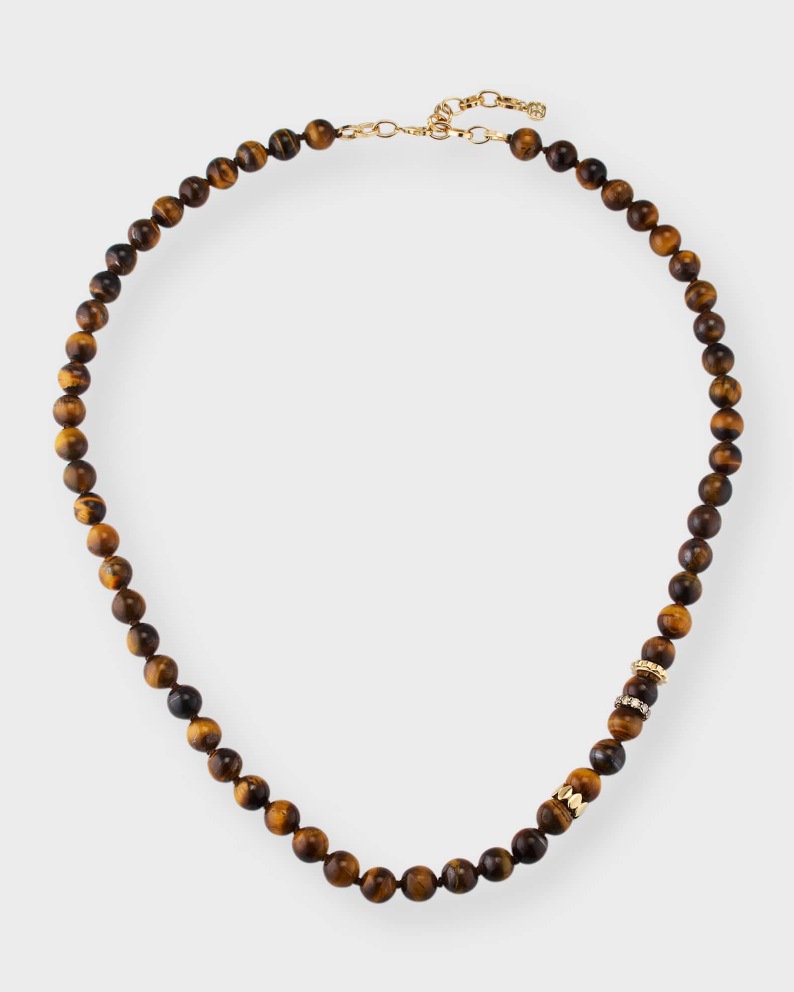 Men's Tigers Eye Beaded Necklace with Diamonds 0