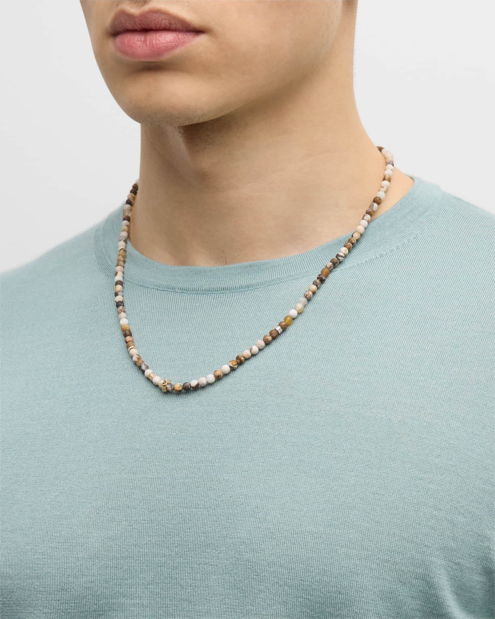Men's Diamond Rondelle Wooden Opal Beaded Necklace 1
