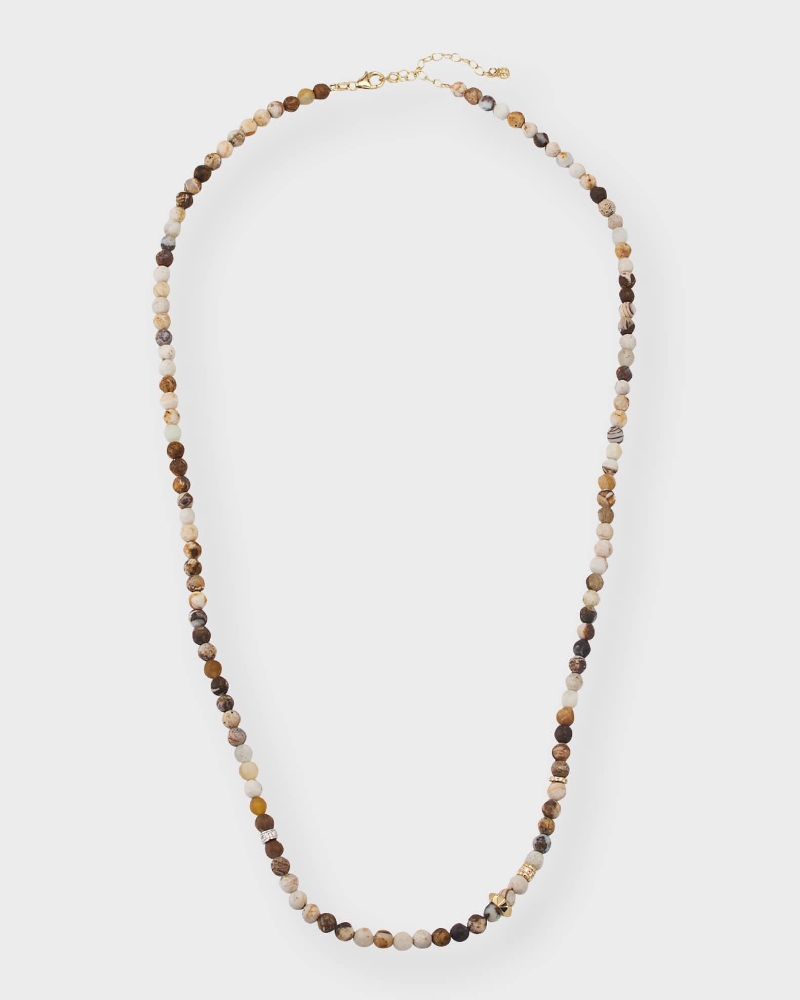 Men's Diamond Rondelle Wooden Opal Beaded Necklace 0