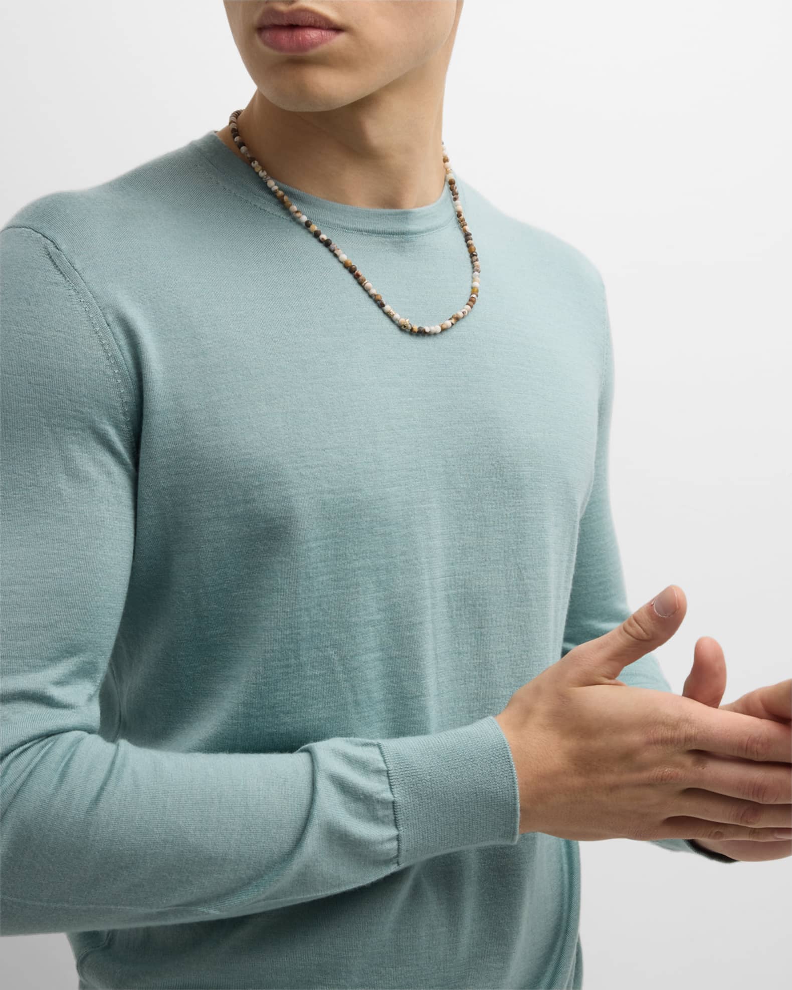 Men's Diamond Rondelle Wooden Opal Beaded Necklace