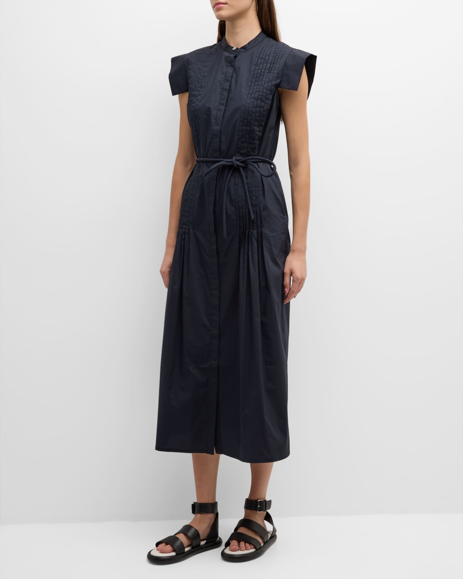 Foemina Eloise Pintuck Cotton Poplin Midi Shirtdress | Neiman Marcus