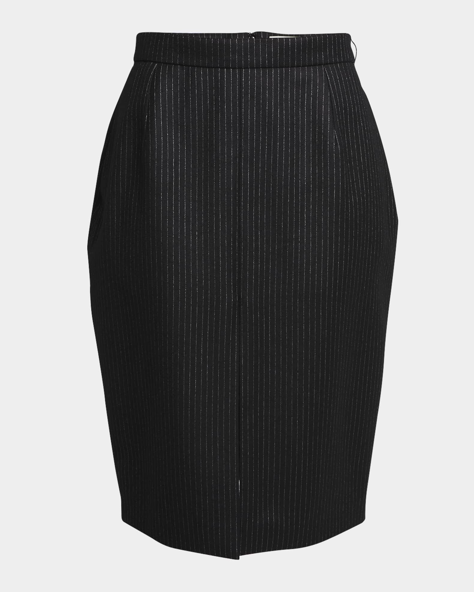 Saint Laurent Pinstripe Slit-Hem Pencil Skirt | Neiman Marcus