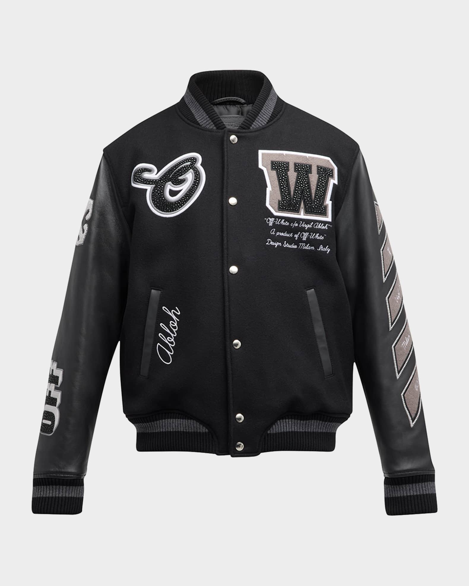 Off-White Men\'s Crystal Multi-Patch Varsity Jacket | Neiman Marcus