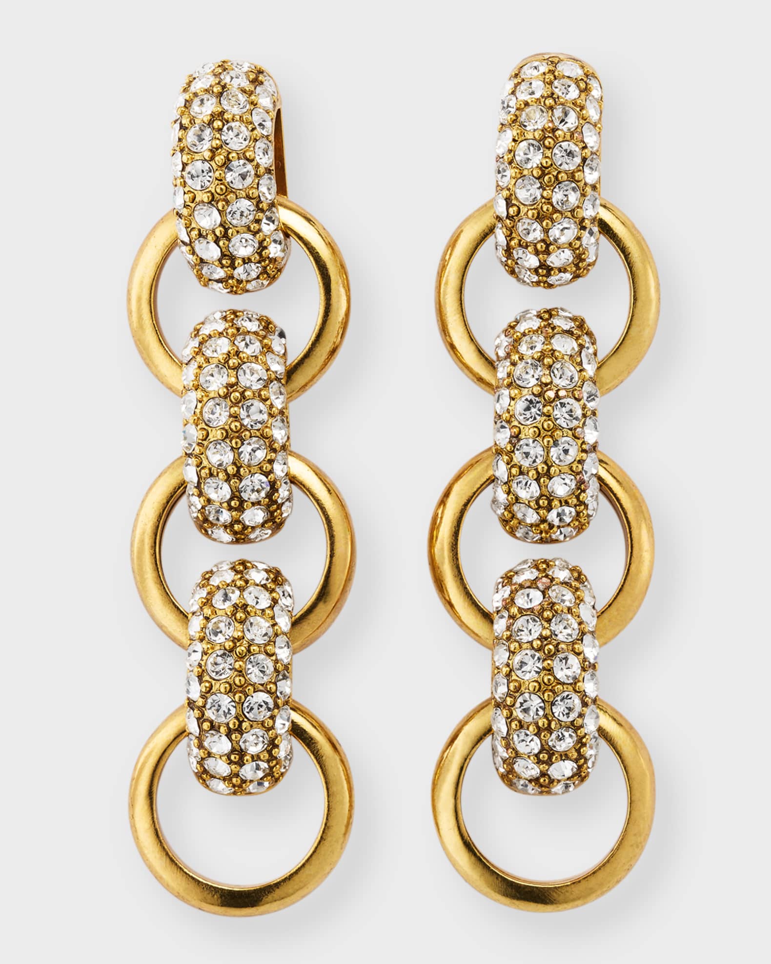 Oscar de la Renta Pave Bull Horn Double Link Earrings