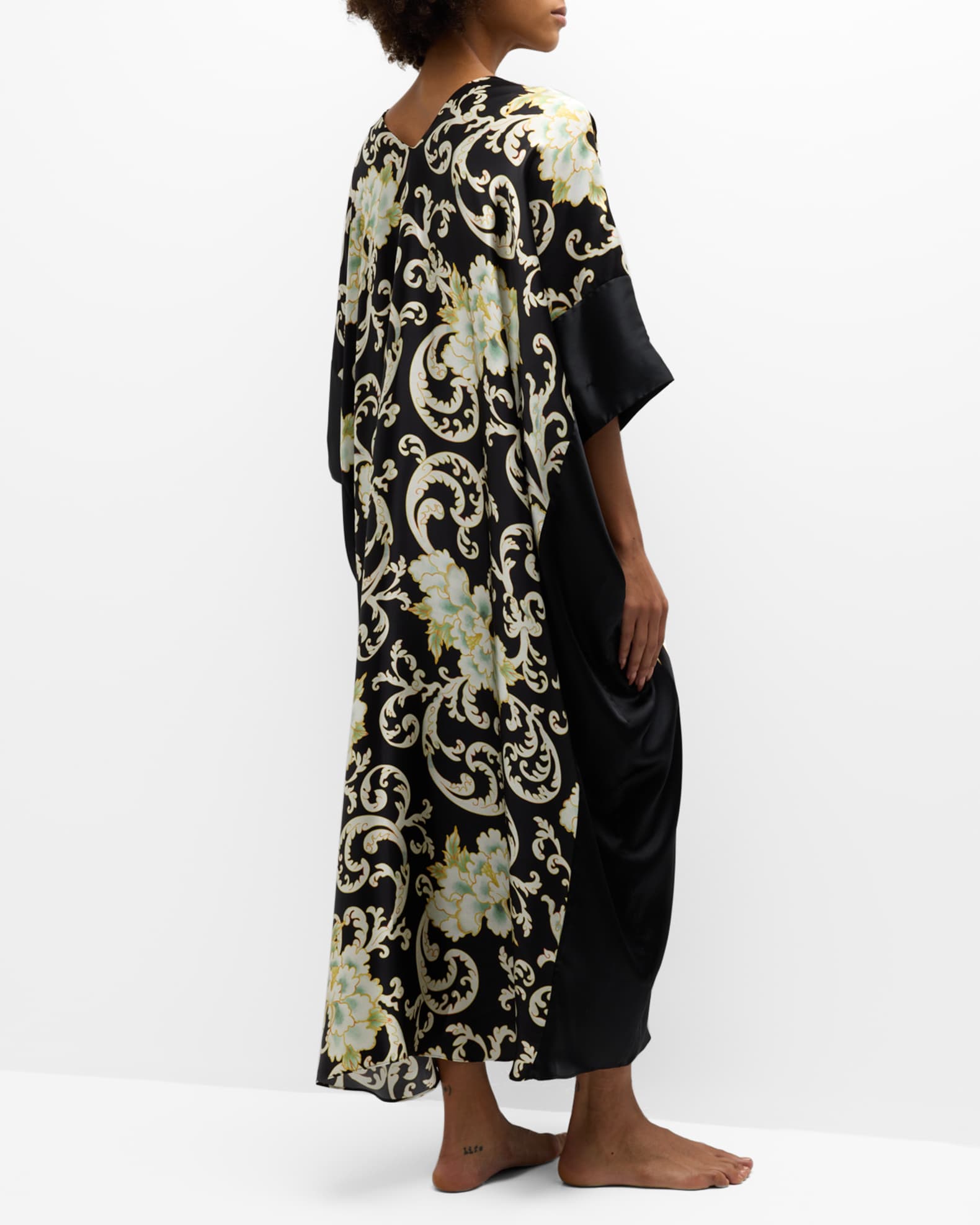 Josie Natori Camille 3 4 Sleeve Floral Print Caftan Neiman Marcus