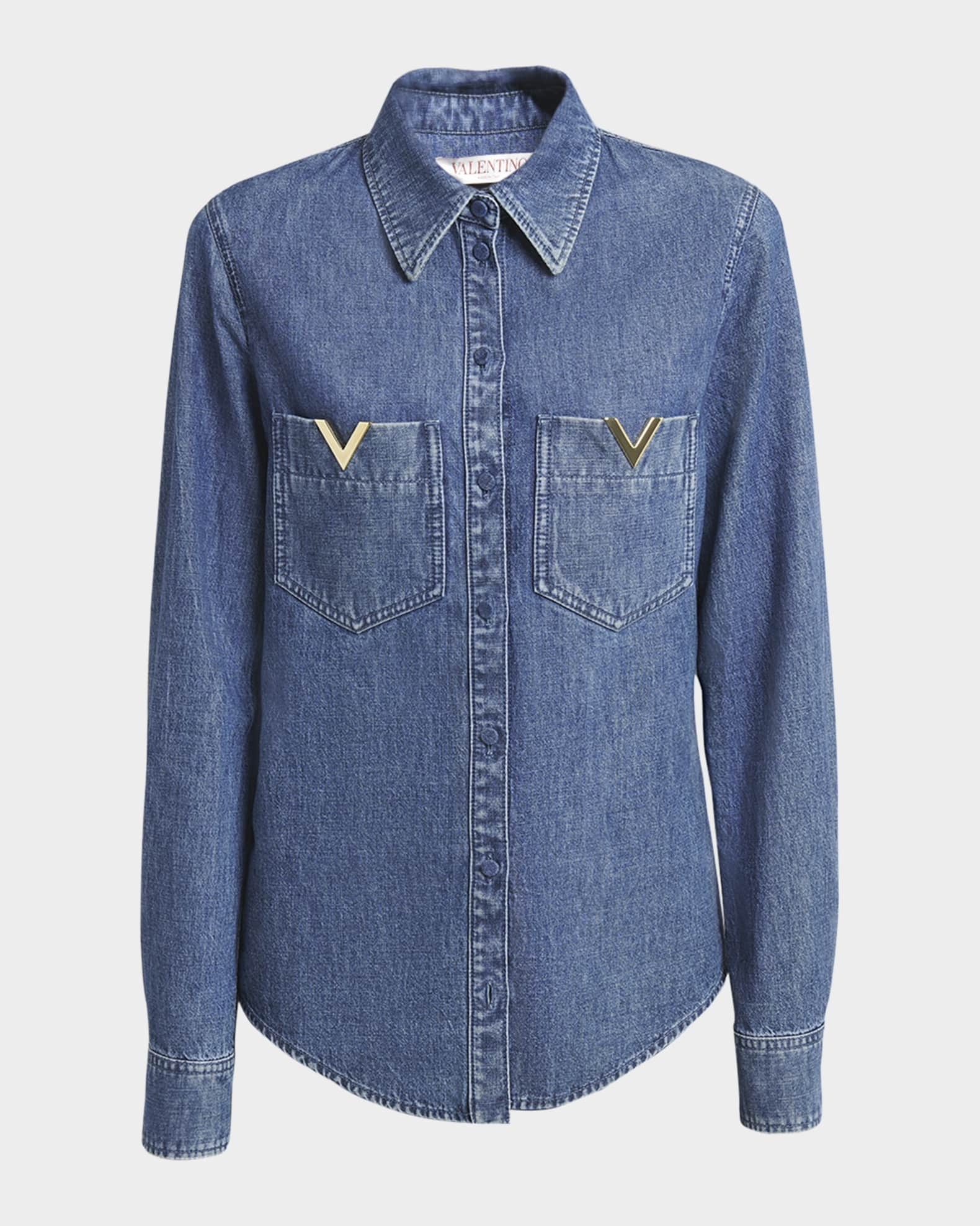 Valentino Garavani Vlogo washed denim shirtdress - Blue