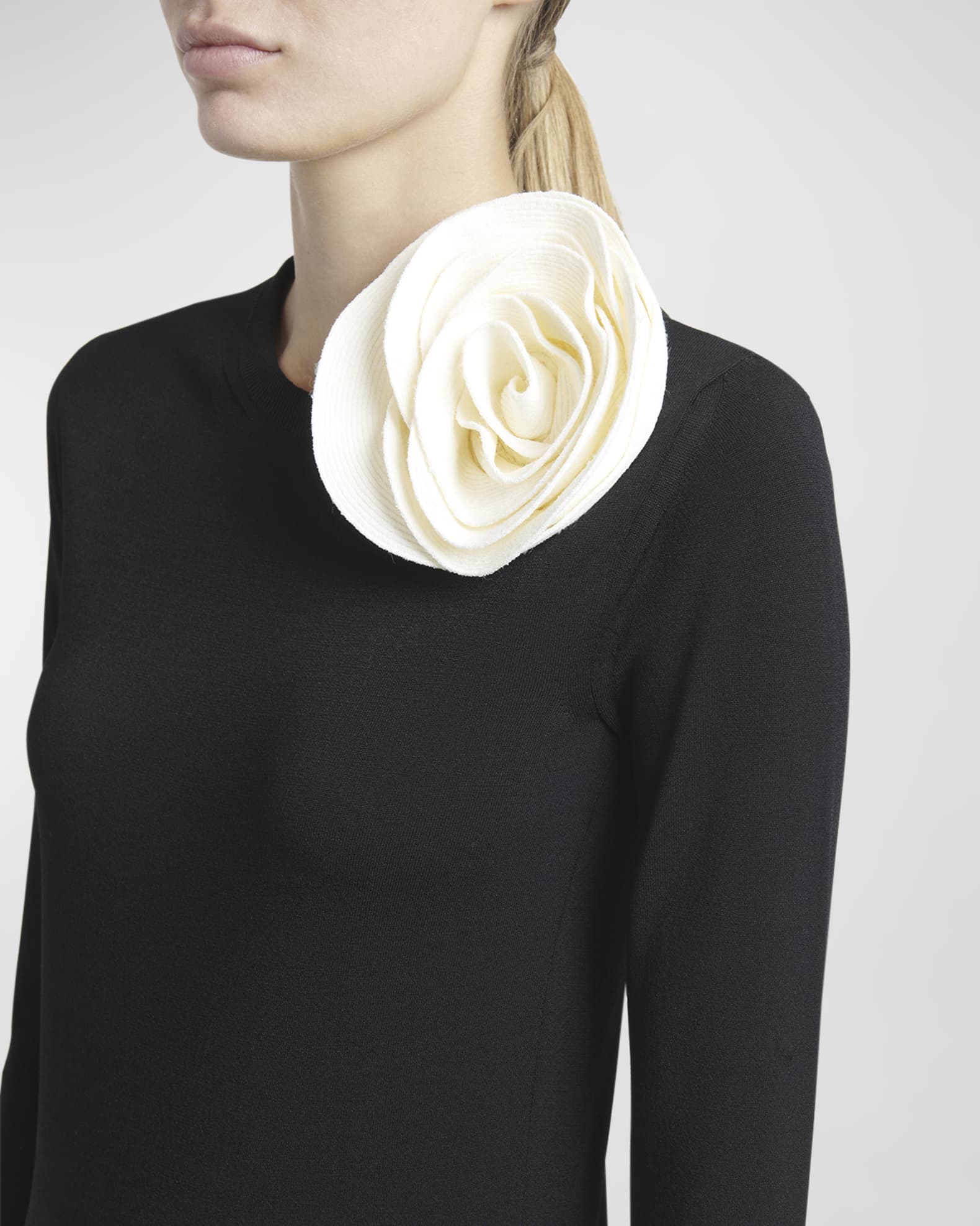 Valentino Garavani Rosette Corsage Long-Sleeve Sweater | Neiman Marcus