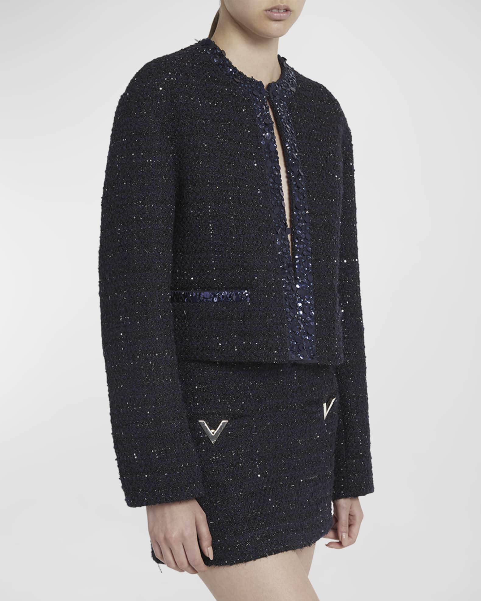 Valentino Garavani sequined glaze tweed jacket - Black