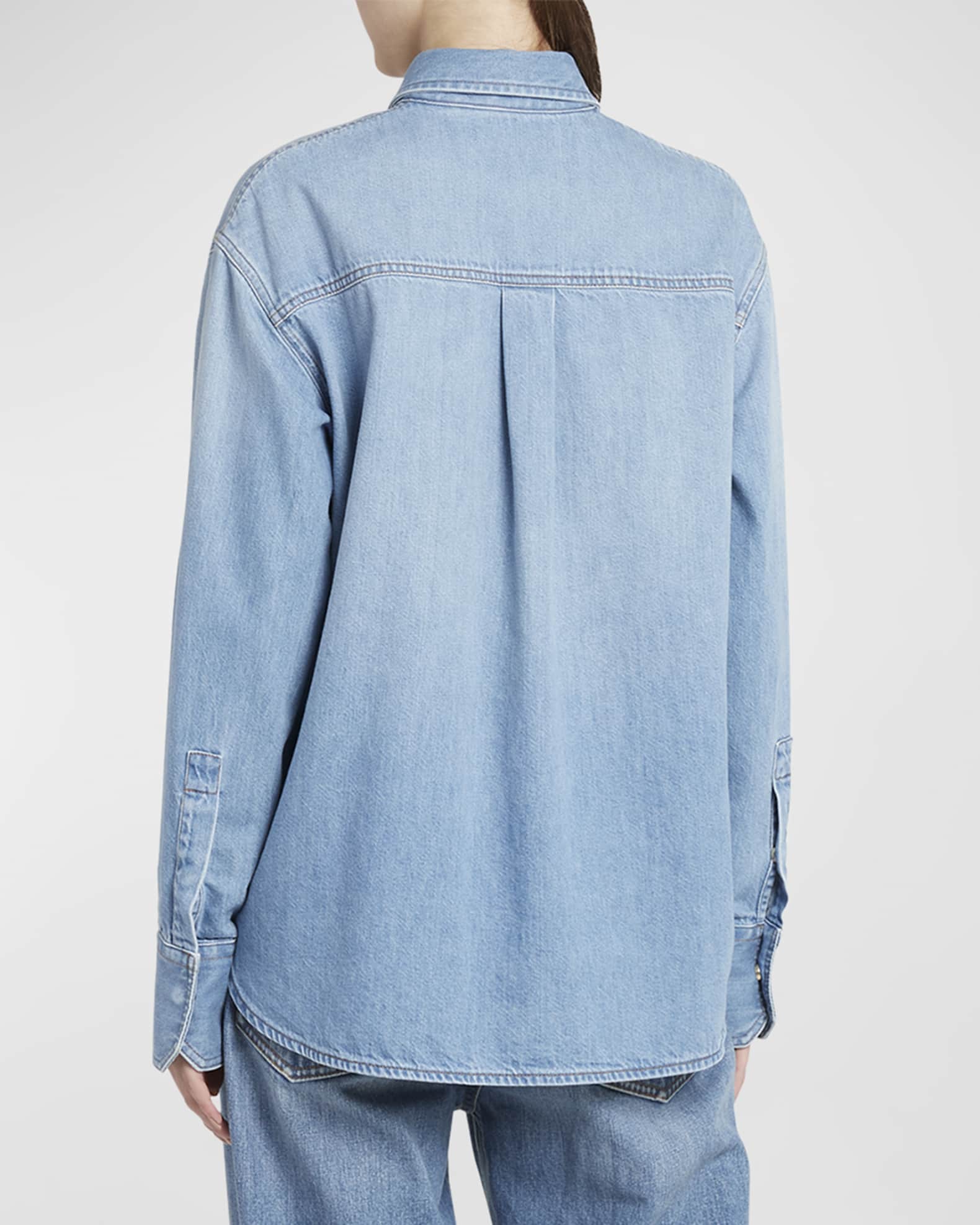 LOUELLA COLLARED TAB SLEEVE CHAMBRAY SHIRT - BLU PEPPER