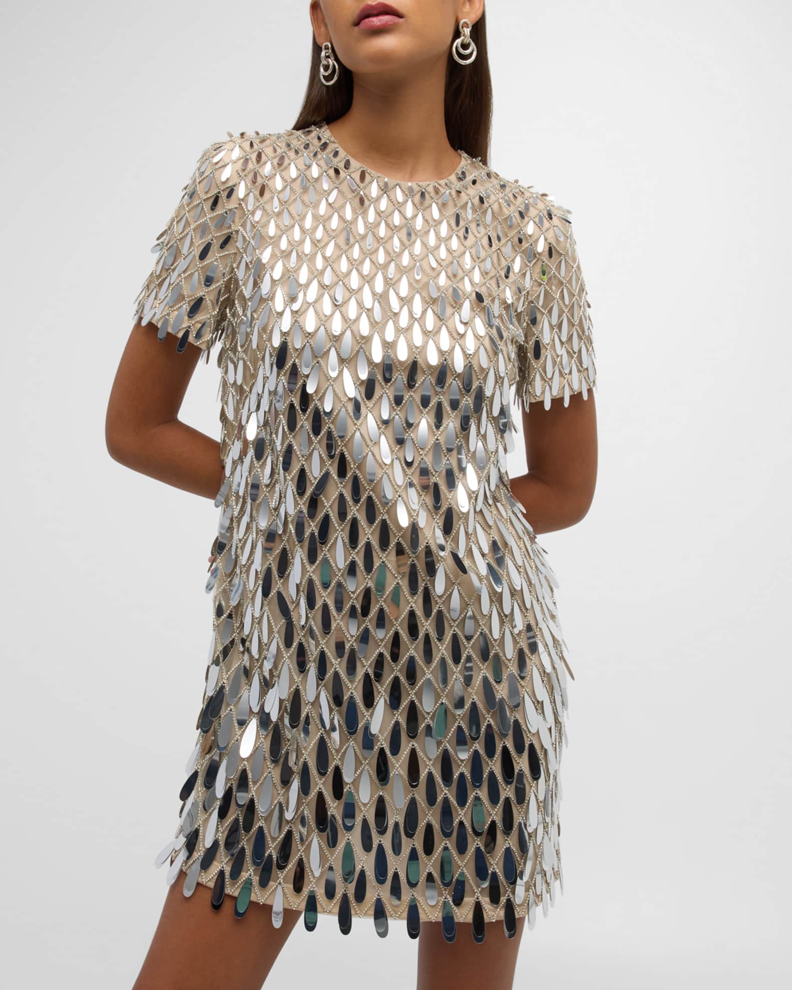 Valentino Garavani Sequined Crystal Short-Sleeve Mini Shift