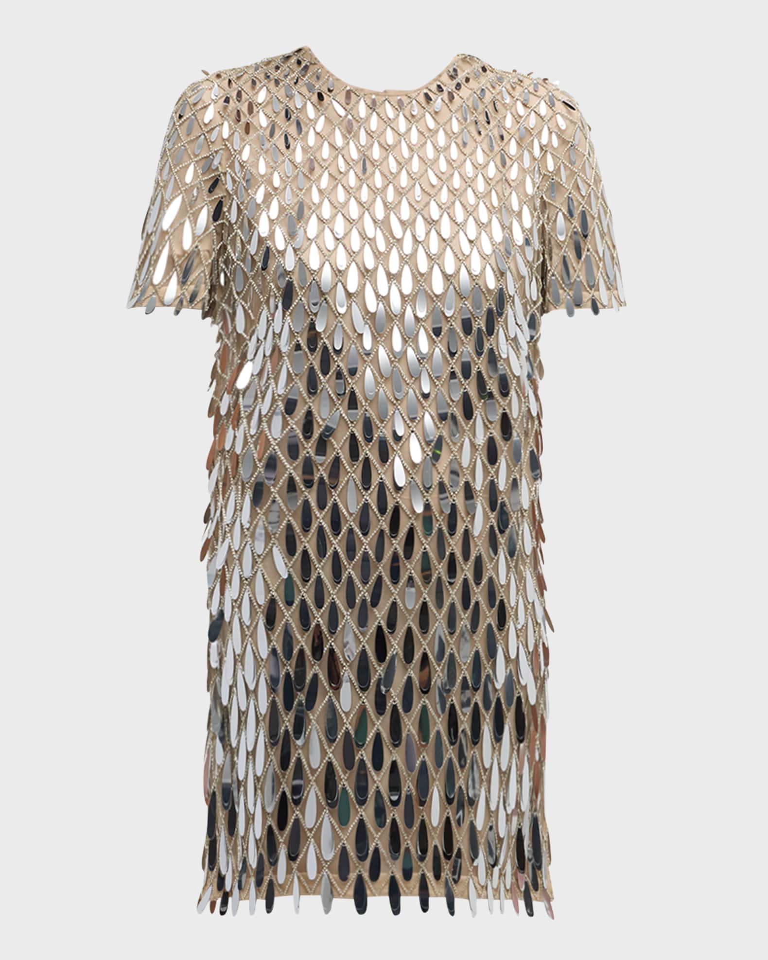 Valentino Garavani Sequined Crystal Short Sleeve Mini Shift Dress Neiman Marcus