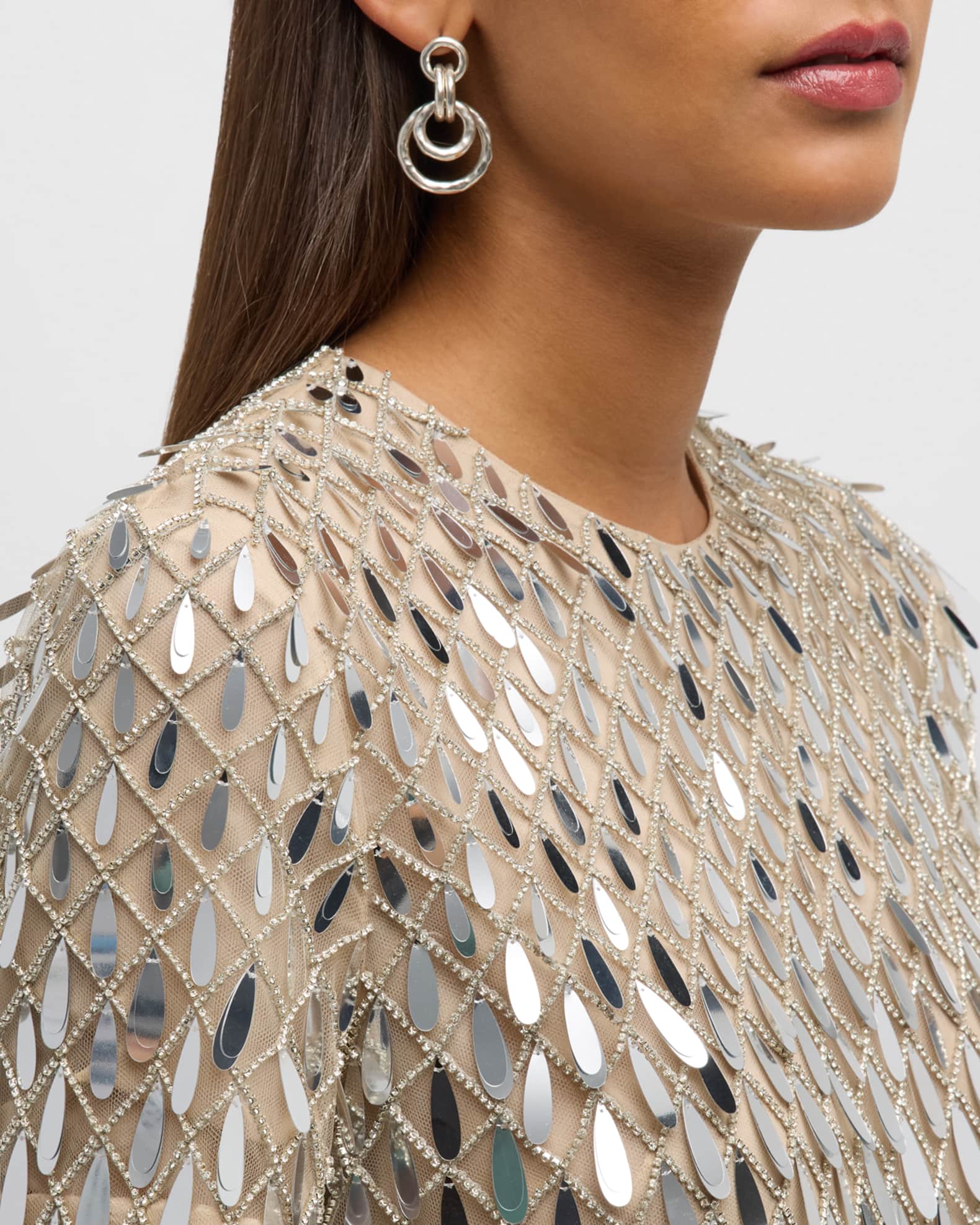 Valentino Garavani Sequined Crystal Short-Sleeve Mini Shift