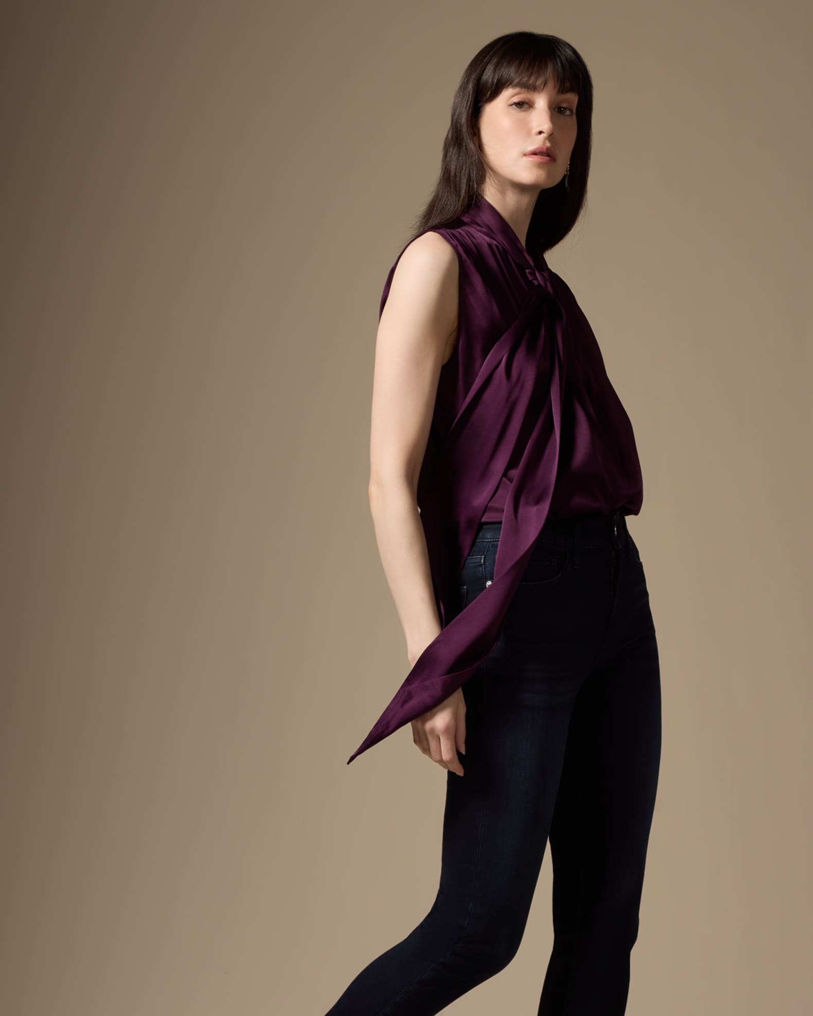 FRAME Sleeveless TieNeck Blouse Neiman Marcus