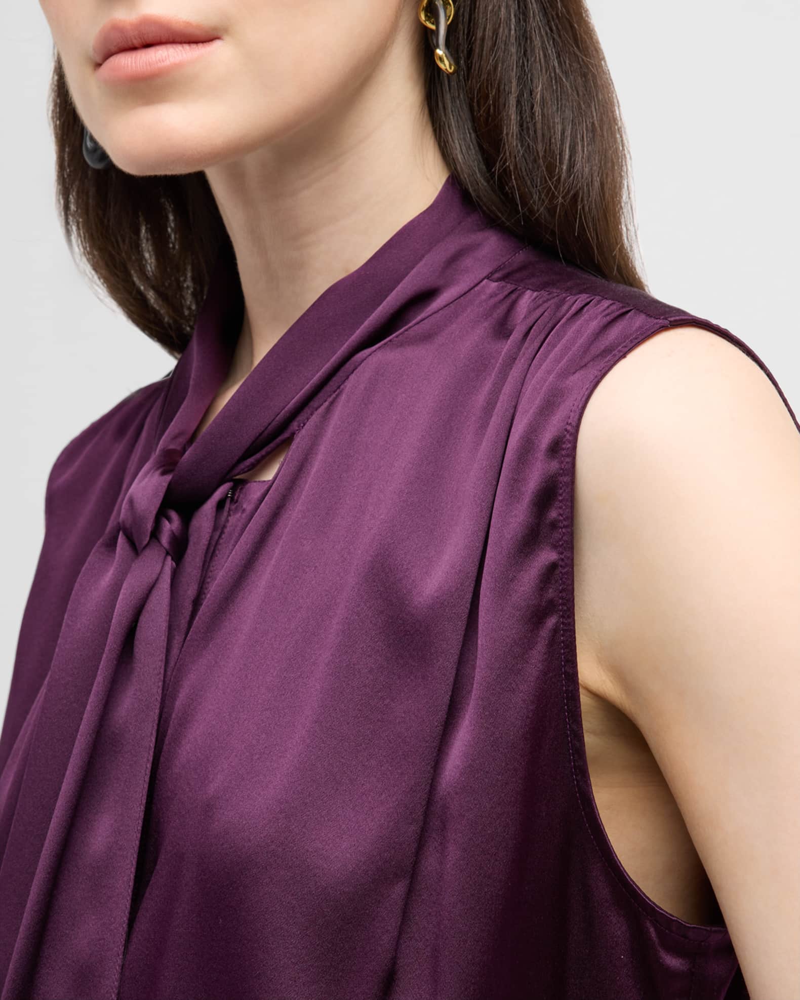 FRAME Sleeveless Tie-Neck Blouse Neiman Marcus