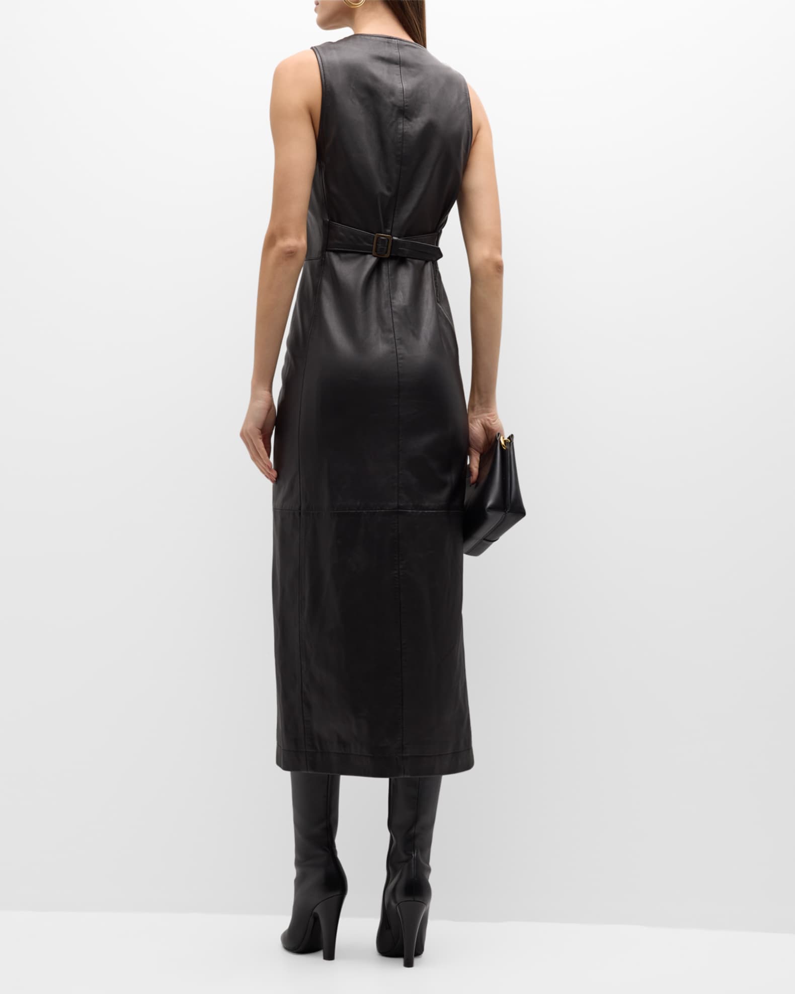 FRAME Leather Vest Midi Dress | Neiman Marcus