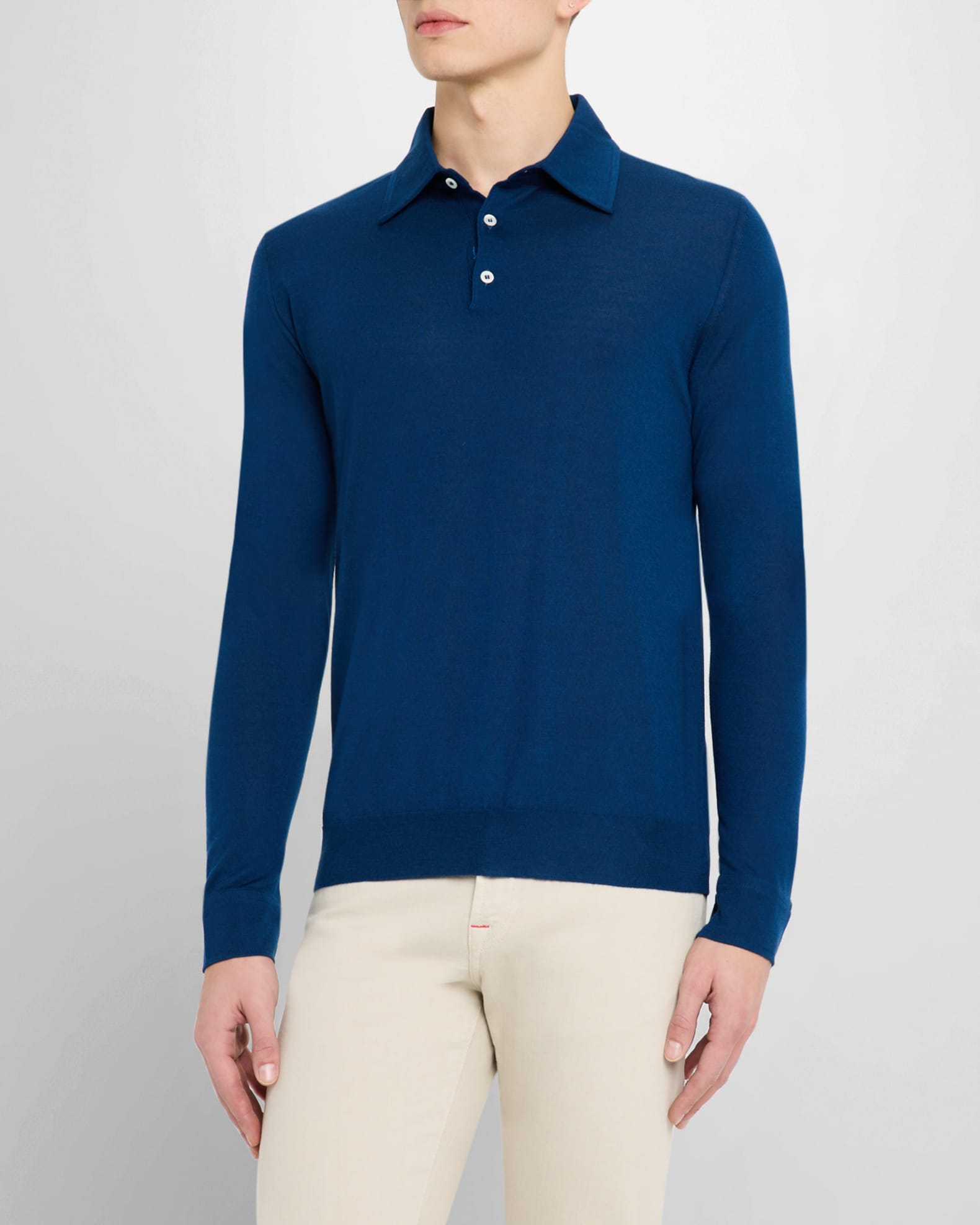 Isaia Men's Cashmere-Silk Polo Sweater | Neiman Marcus