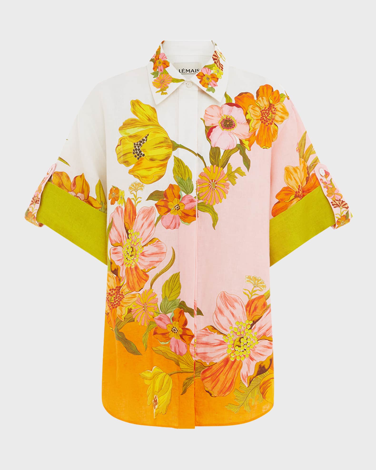 ALEMAIS Silas Oversized Floral Linen Shirt | Neiman Marcus