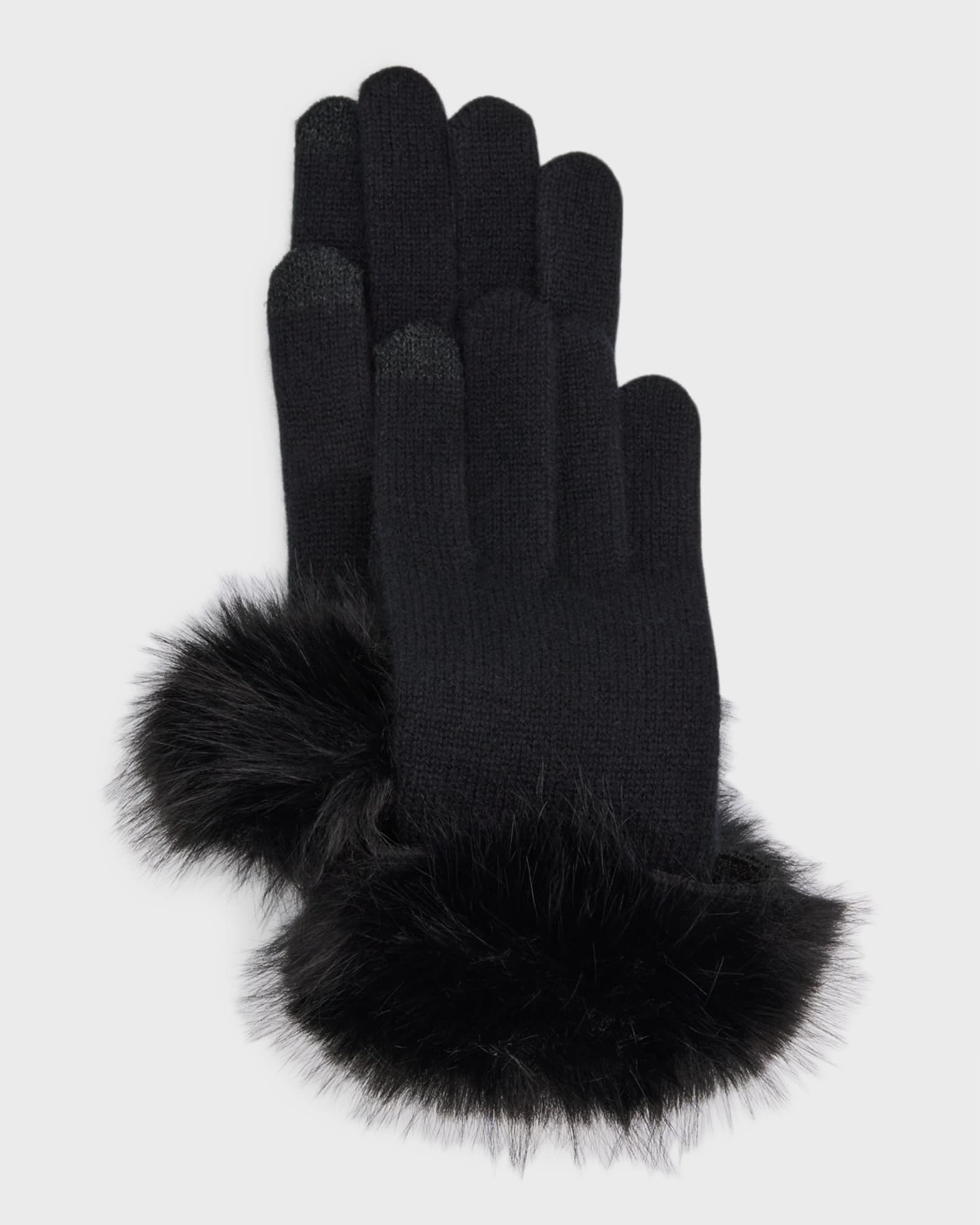 Touchscreen Cashmere & Faux Fur Gloves  0
