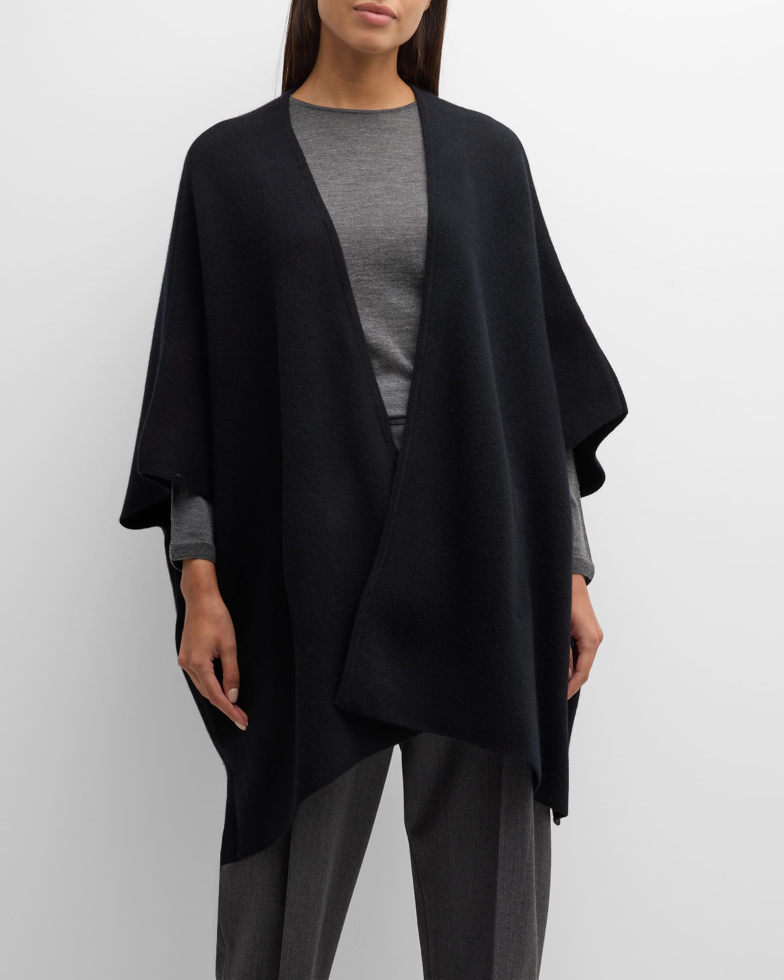 Sofia Cashmere Double Knit Cashmere Cape Black