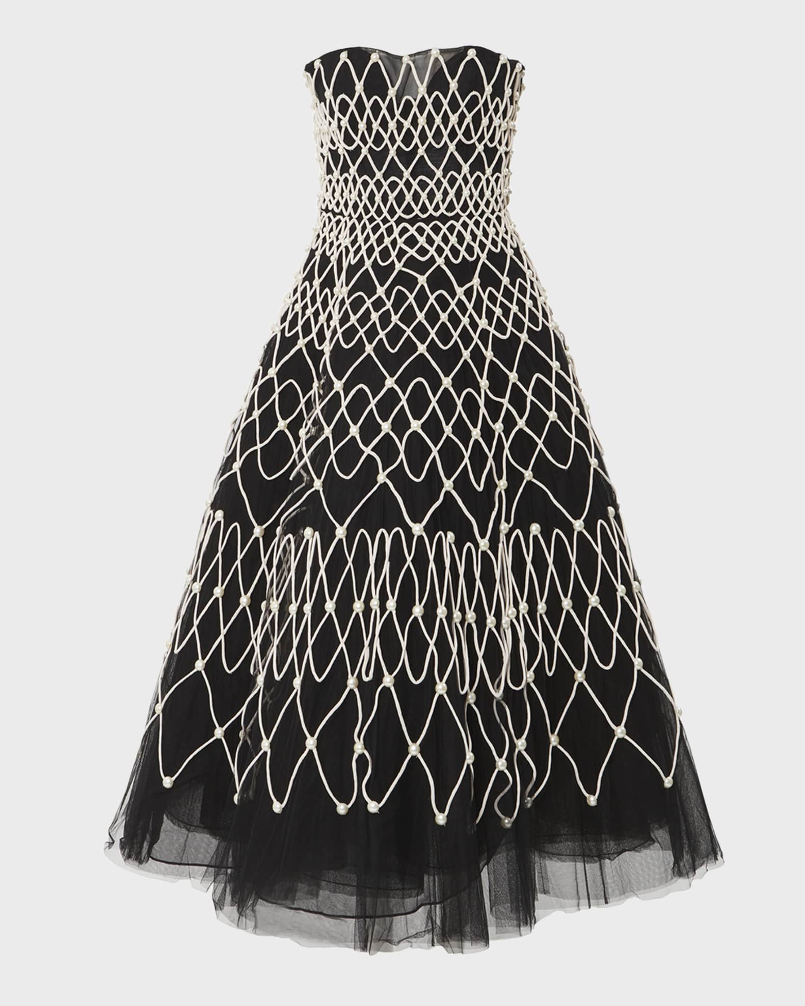 Carolina Herrera Embroidered Strapless Midi Dress | Neiman Marcus